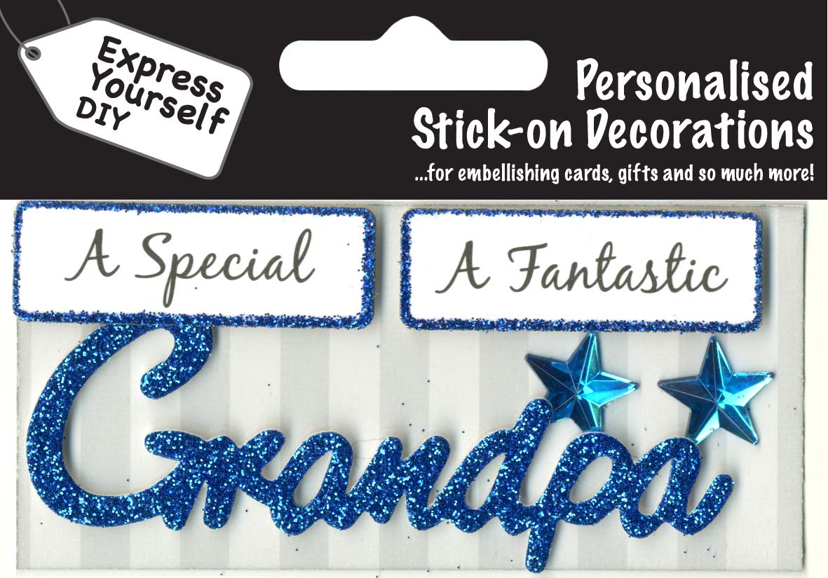 Express Yourself MIP, Blue self-Adhesive Stick-on 'Grandpa' Caption Topper. Ideal for Card Making, Gift Wrapping, Scrapbooking, Papercrafts.