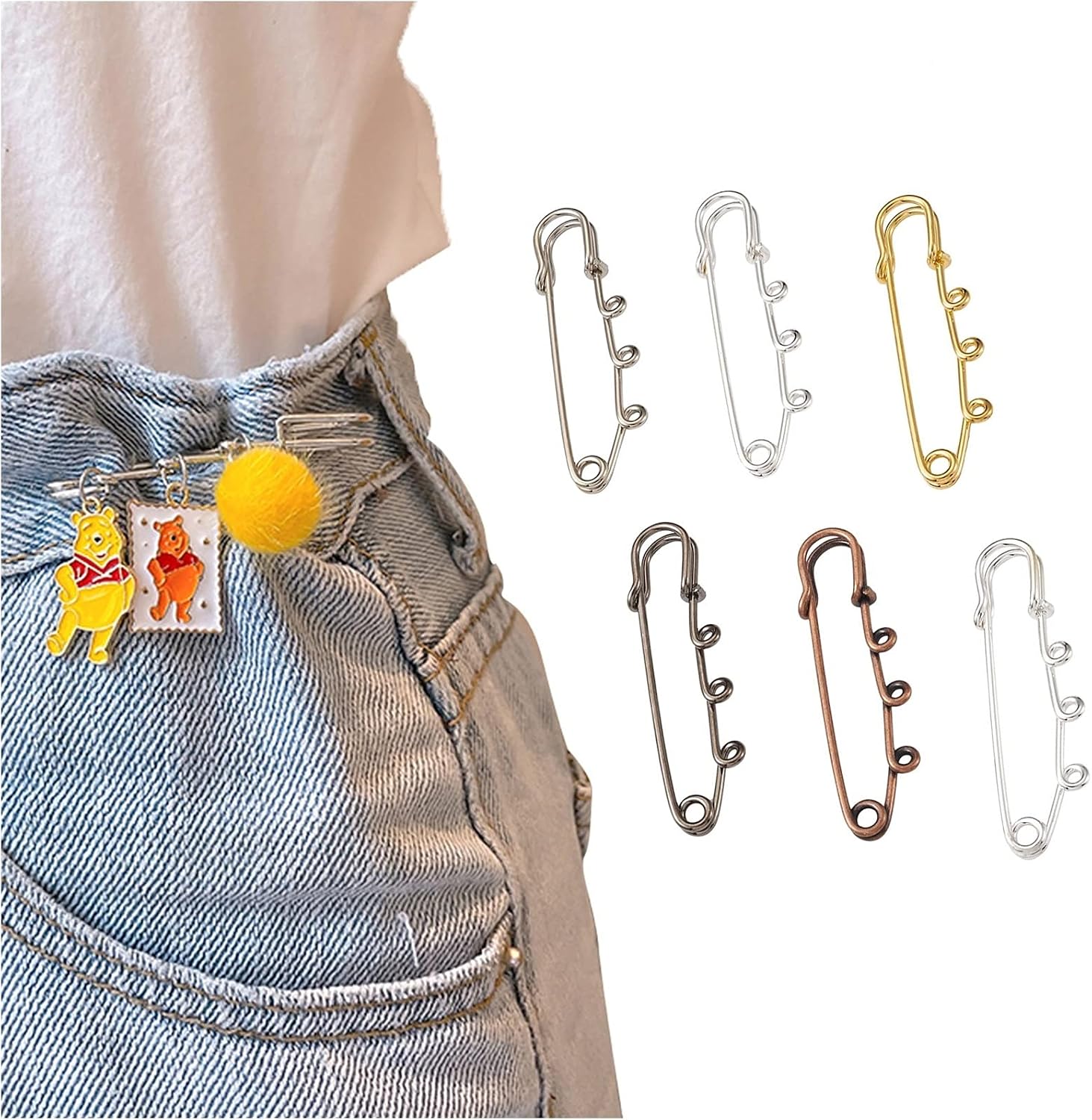 50pcs 3-Holes Iron Brooch Safety Pins Findings 5 Colors Heavy Duty Kilt Pins Brooch Findings for DIY Brooch Making Jewelry Making Quilting Sewing Crafts Clothing Costume Decor 2x0.59 Inch