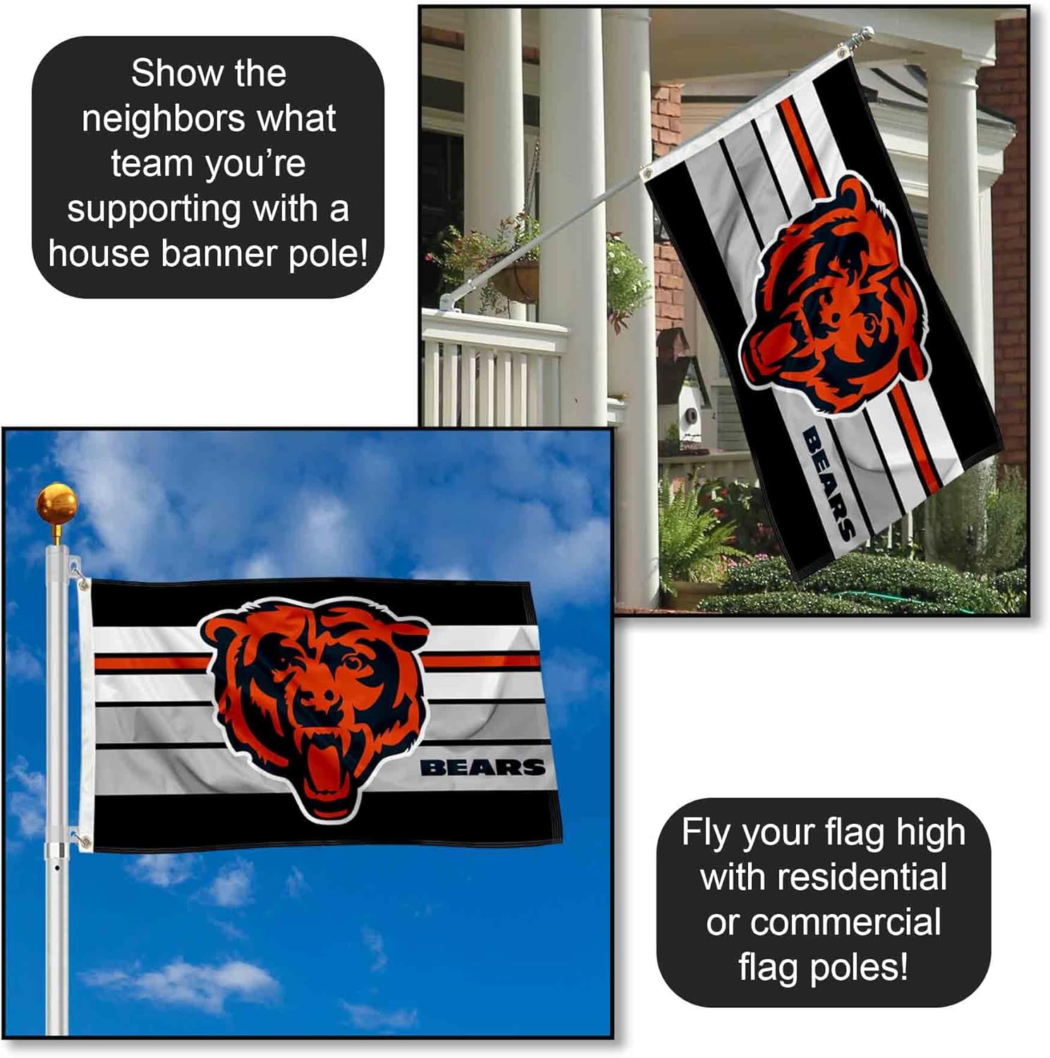 Chicago Bears Retro Stripes Large 3x5 Flag