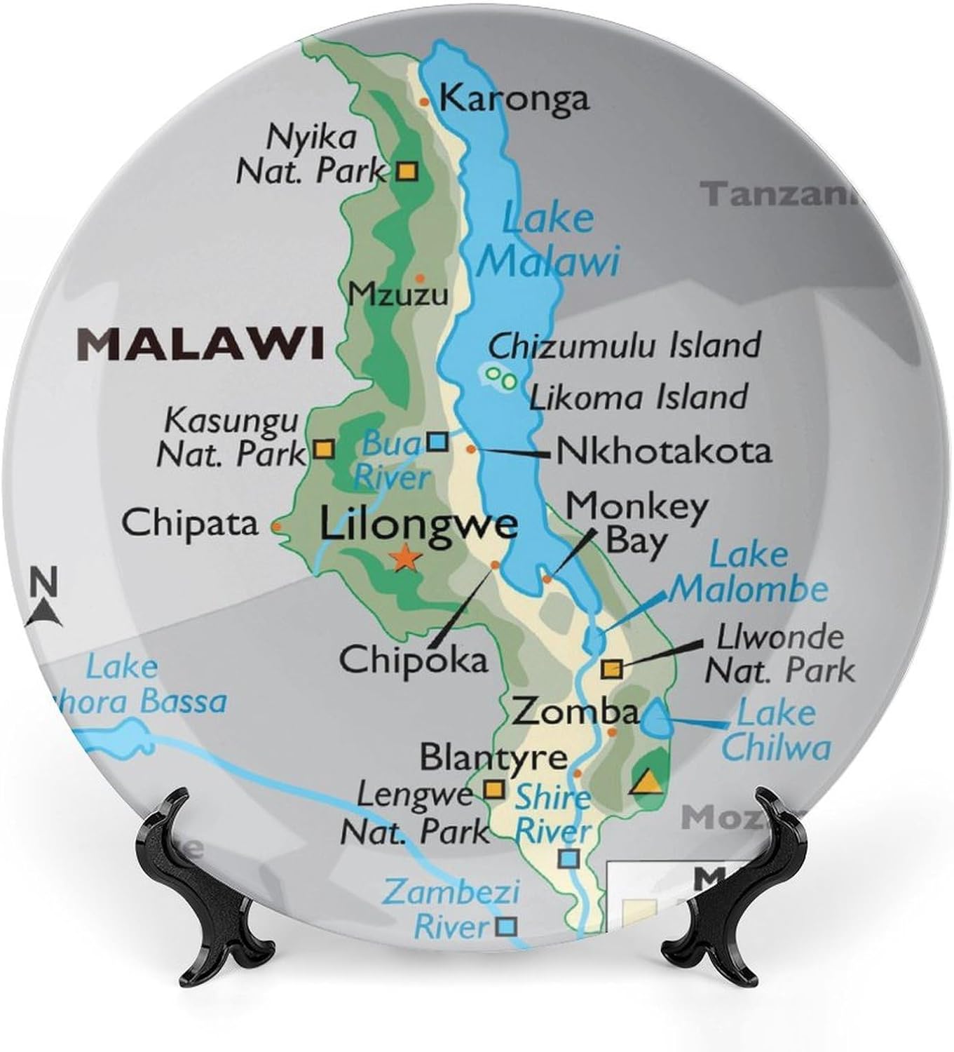 Maps of Malawi Bone China Decorative Plates are Suitable for Office Desktop Decoration and Wall Hanging Ceramics