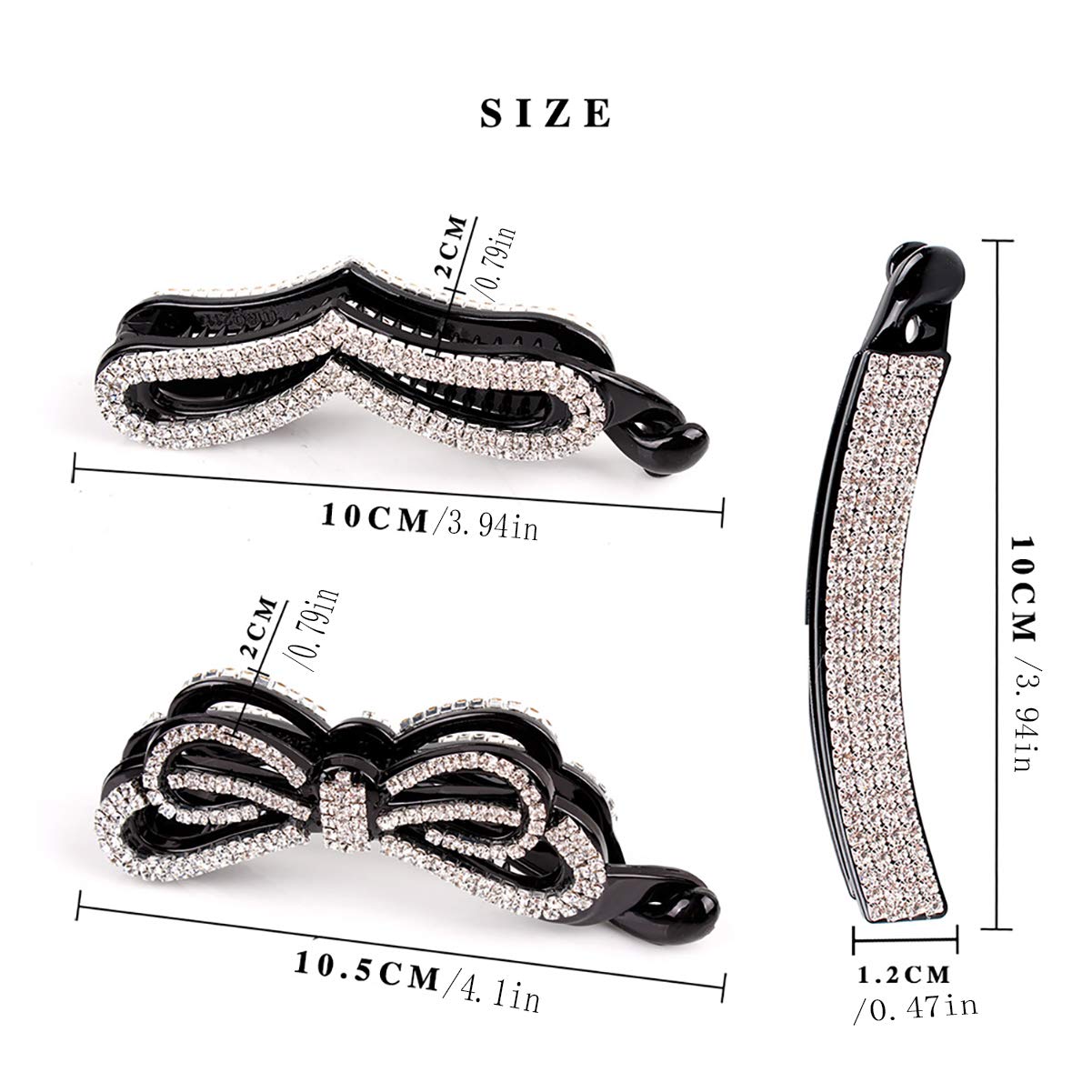 Clip Per Capelli A Banana Con Strass Cristalli - Scintillante, Nera O Marrone