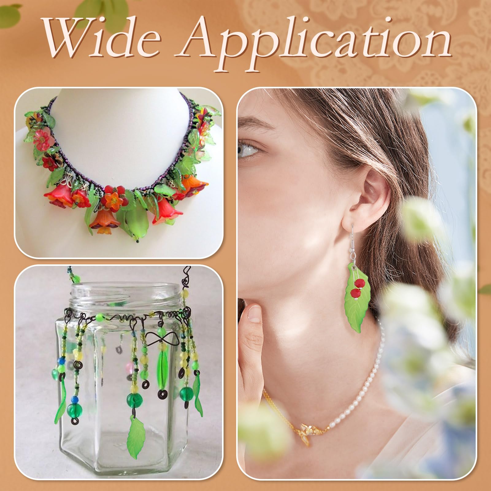 Honbay 200PCS Transparent Green Leaf Charms - Acrylic Pendants For DIY Jewelry Making