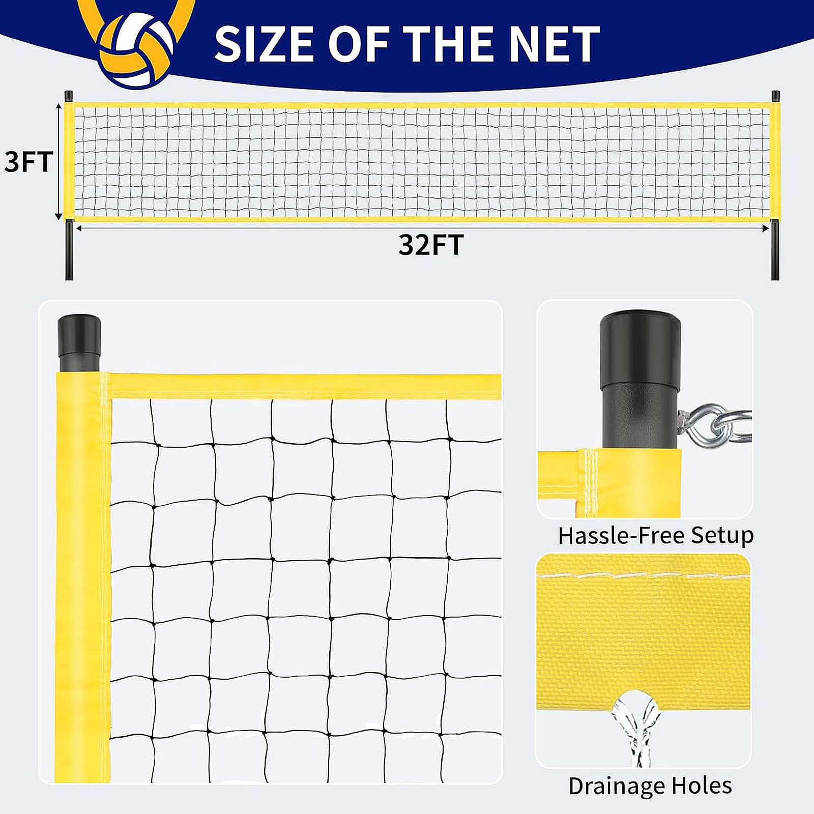 Volleyballnetz Set Outdoor Tragbarer Beachvolleyball-Netz Garten Strand Rasen