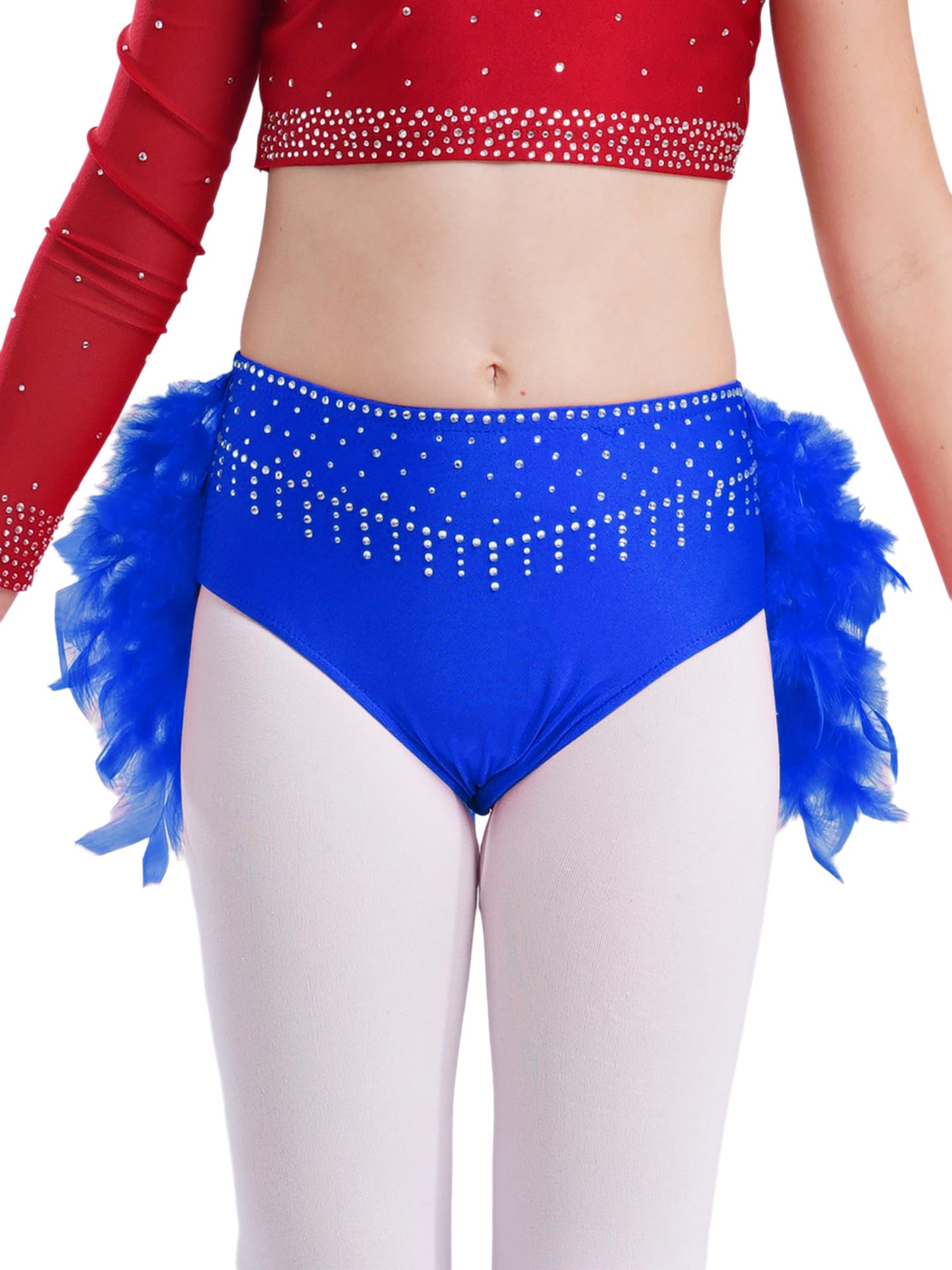 Sxiwei Enfant Fille Robe Danse Moderne Jazz Haut Une Epaule Strass avec Jupe Short Tenue Danse Latine Samba Salsa Costume Patinage Gymnastique