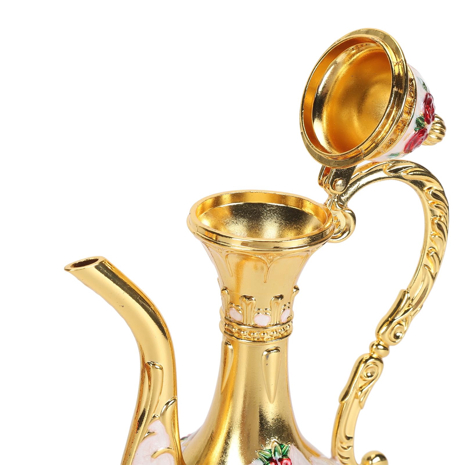 Juego de Café Turco,Juego de Cafetera Turca Vintage de Aleación con Bandeja y 6 Tazas, Decantador de Vino y Vasos, Elegante Set Artesanal para Fiestas, Reuniones, Cenas de Bodas (Gold White Red)