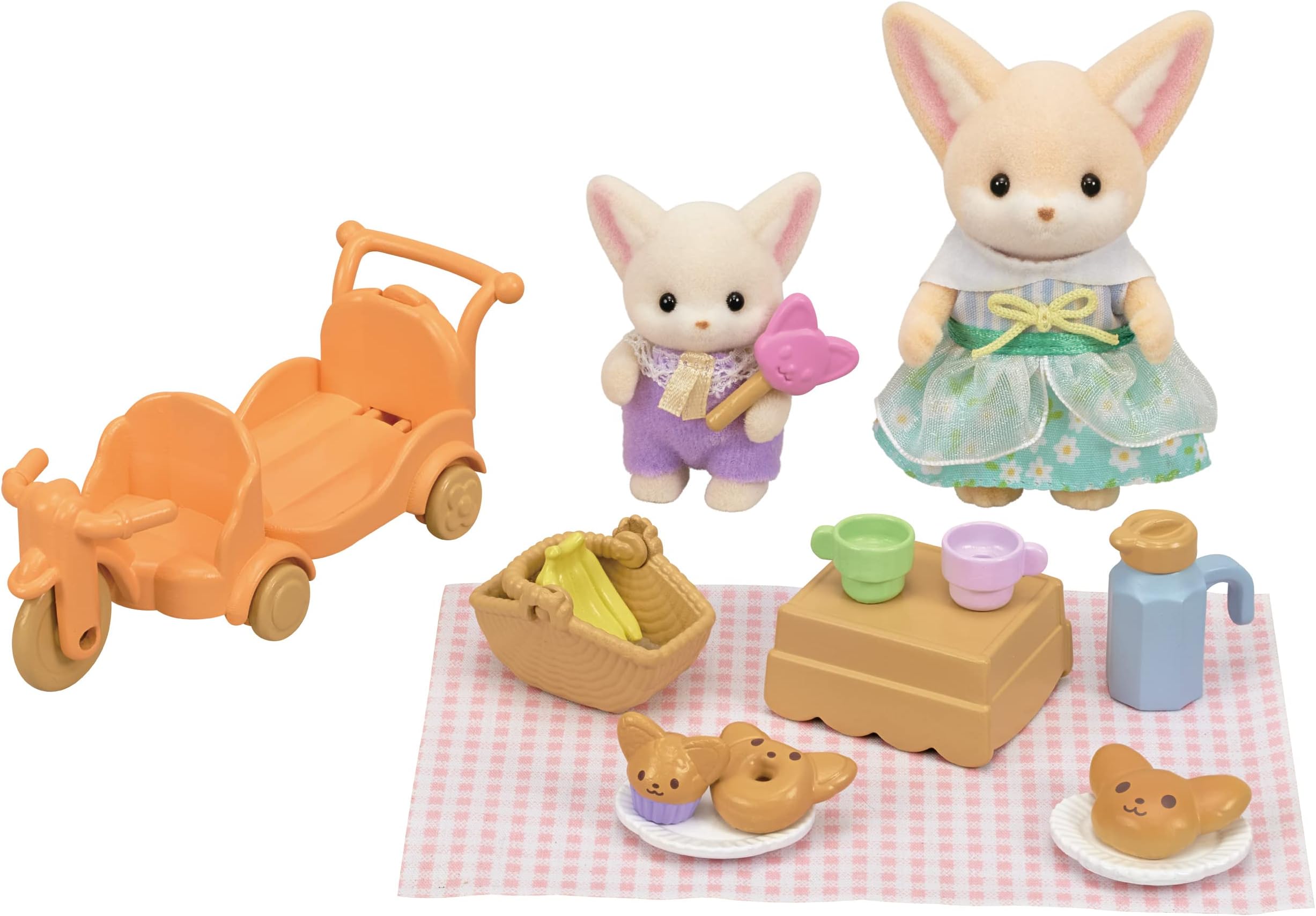 EPOCH Sylvanian Families Sunny Picnic Set -Fennec Fox Sister & Baby-dollhouse playset 5698