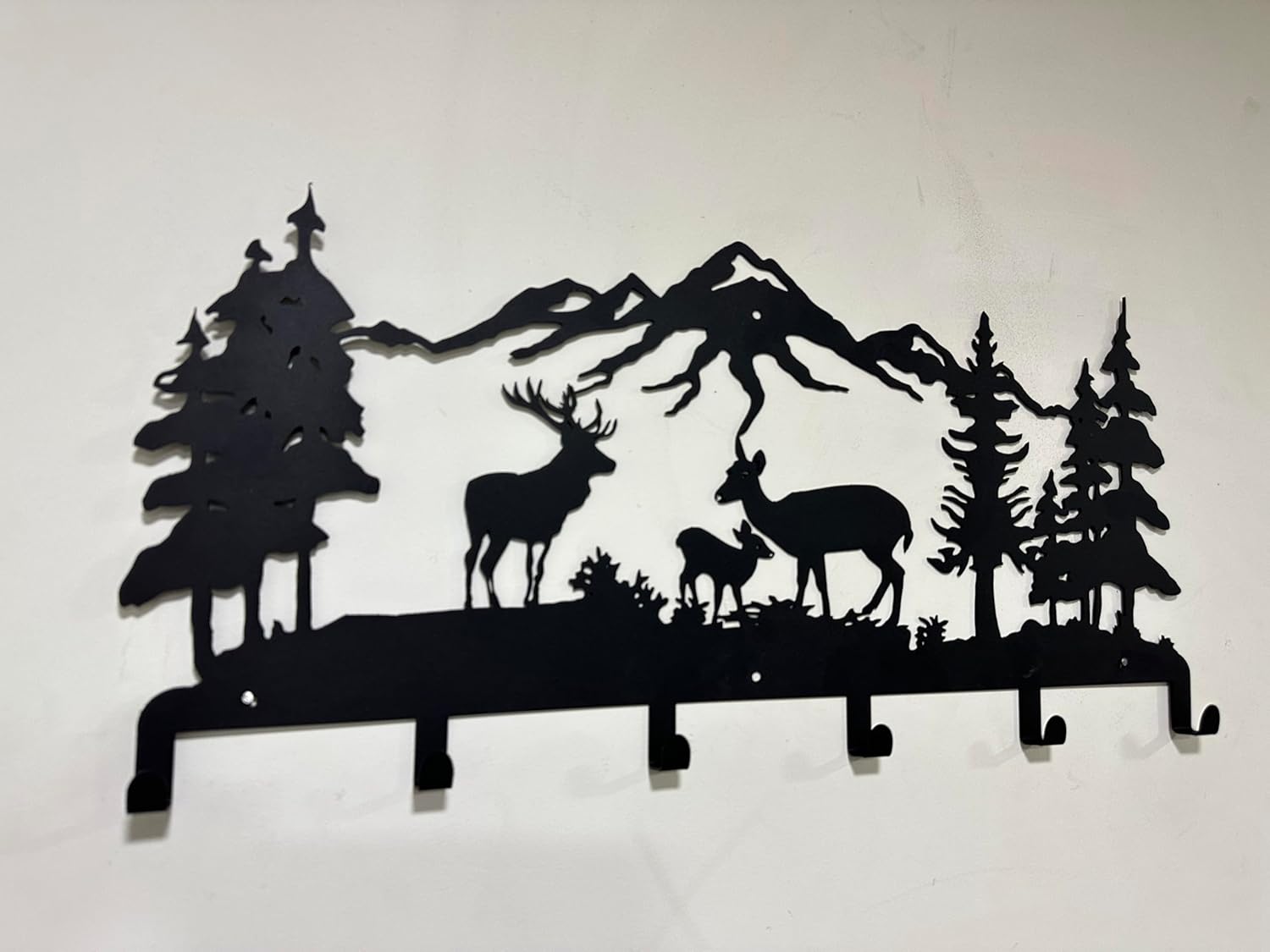DEKADRON Metal Deer Family Themed Wall Mounted Coat Rack with 6-8-10 Folding Hooks, Wall Mount Hanger for Bathroom Entryway Living Room Bedroom, Metal Coat Hooks, 6 Hooks (24"x11")