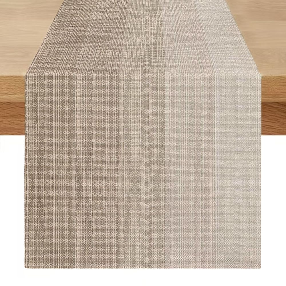 40 x 180 cm Modern Washable Table Runner Elegantly Decorative Centerpiece Beige Brown Rustic Stripes Linen Look Table Decoration for Party, Birthday, Valentine's Day