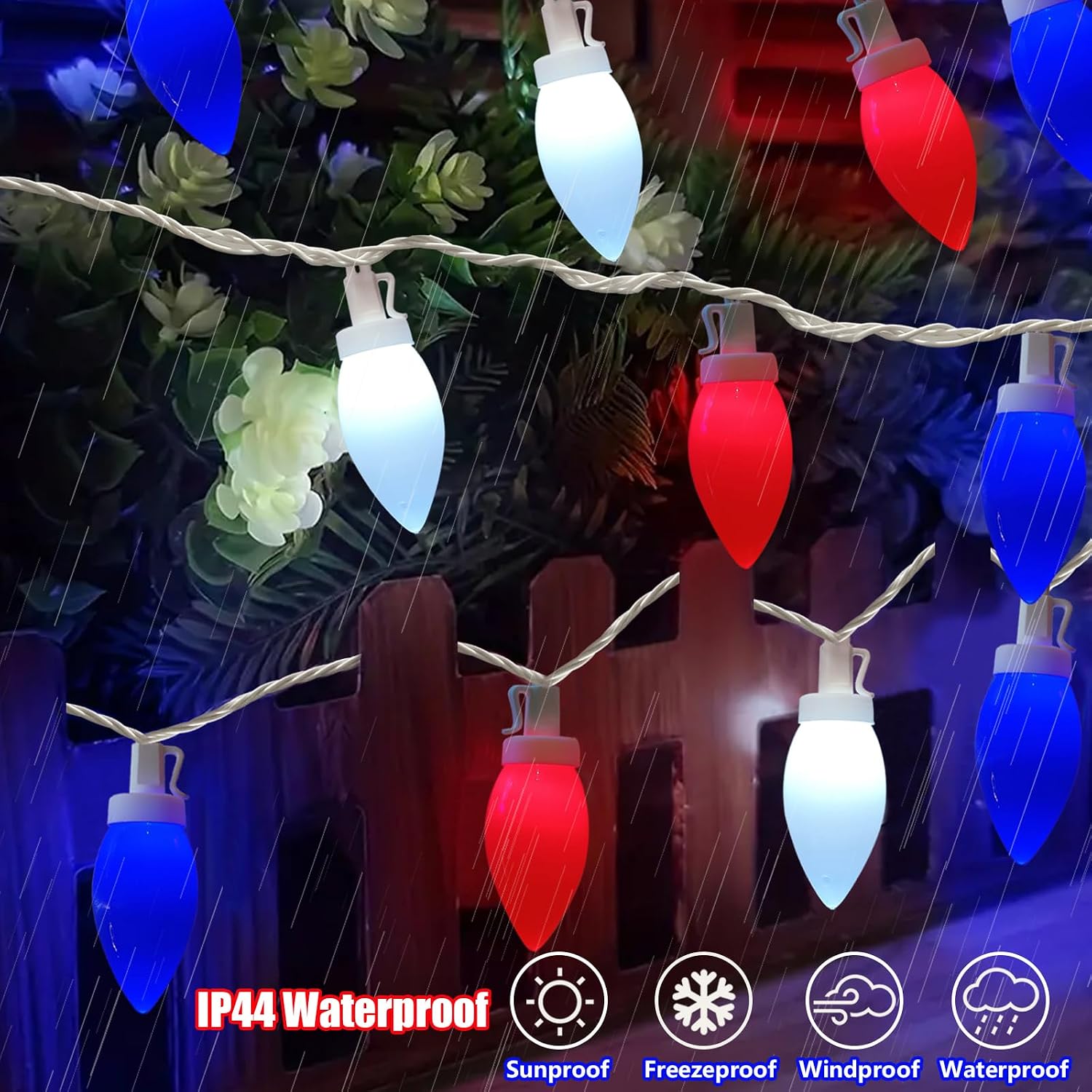 C9 Red White and Blue Lights for Fourth of July Decorations, 25Ft LED Patriotic Light 25 Shatterproof Christmas Light, Plug in 4th of July Decorations Lights for Party Memorial Day Independence Day