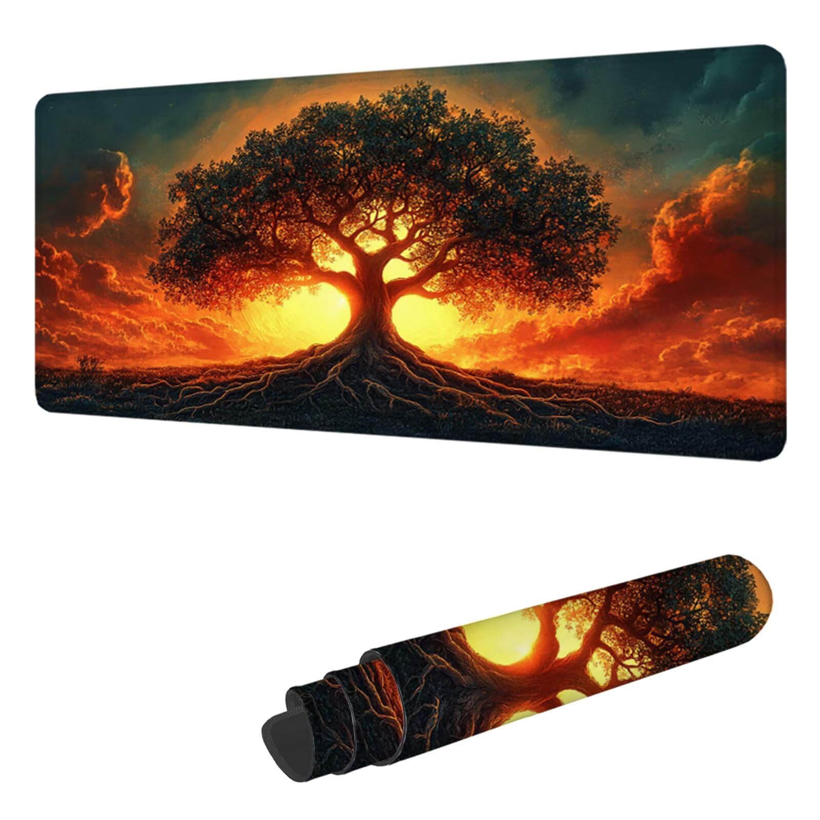 Gamingowa podkładka pod mysz XXL, 1000 x 500 x 3 mm, zachód słońca, duża podkładka na biurko z antypoślizgową gumową podstawą, ze szwami na krawędziach, antypoślizgowa podkładka pod mysz dla graczy