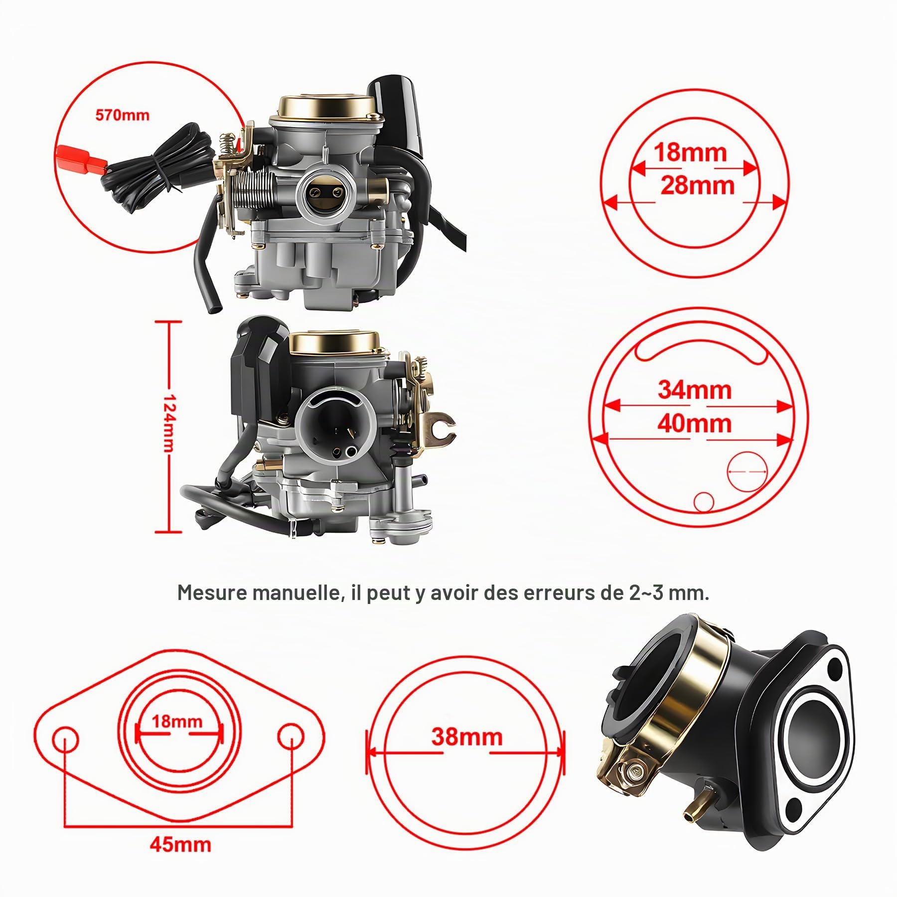 Carburateur à starter 50cc pour Boss, Qingqi QM50QT 4G, Benzhou, Jinlun, Baotian