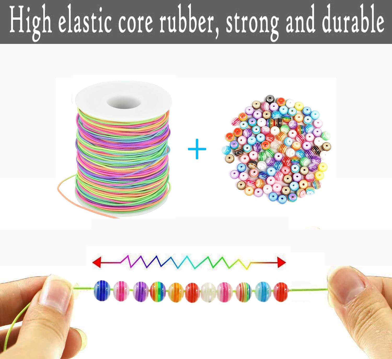 Elastische band voor armbanden, 1 mm x 100 m, wit elastisch koord voor het maken van armbanden, voor knutselen, sieraden maken (wit