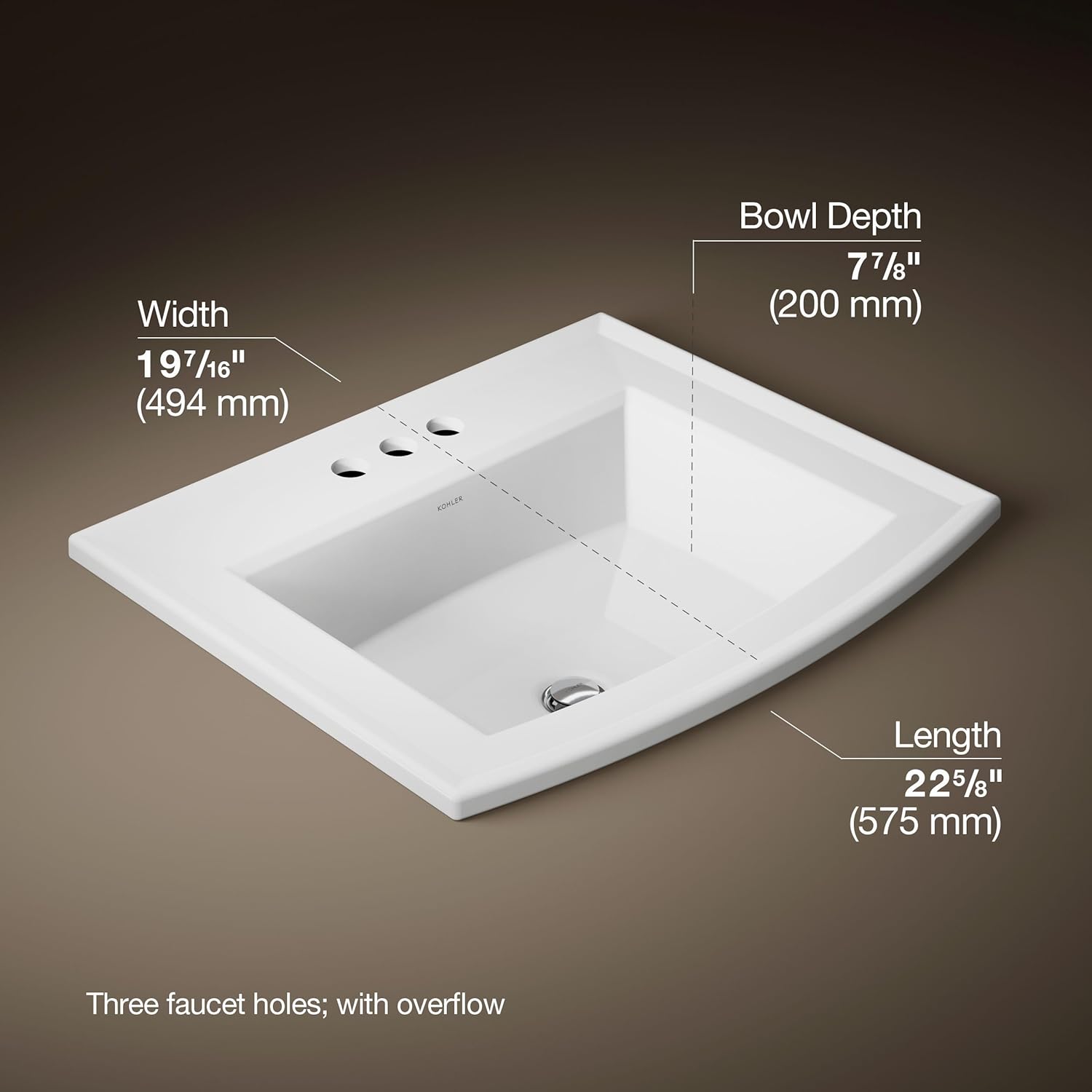 Kohler 2356-4-0 Archer® 22-3/4" rectangular drop-in bathroom sink, White