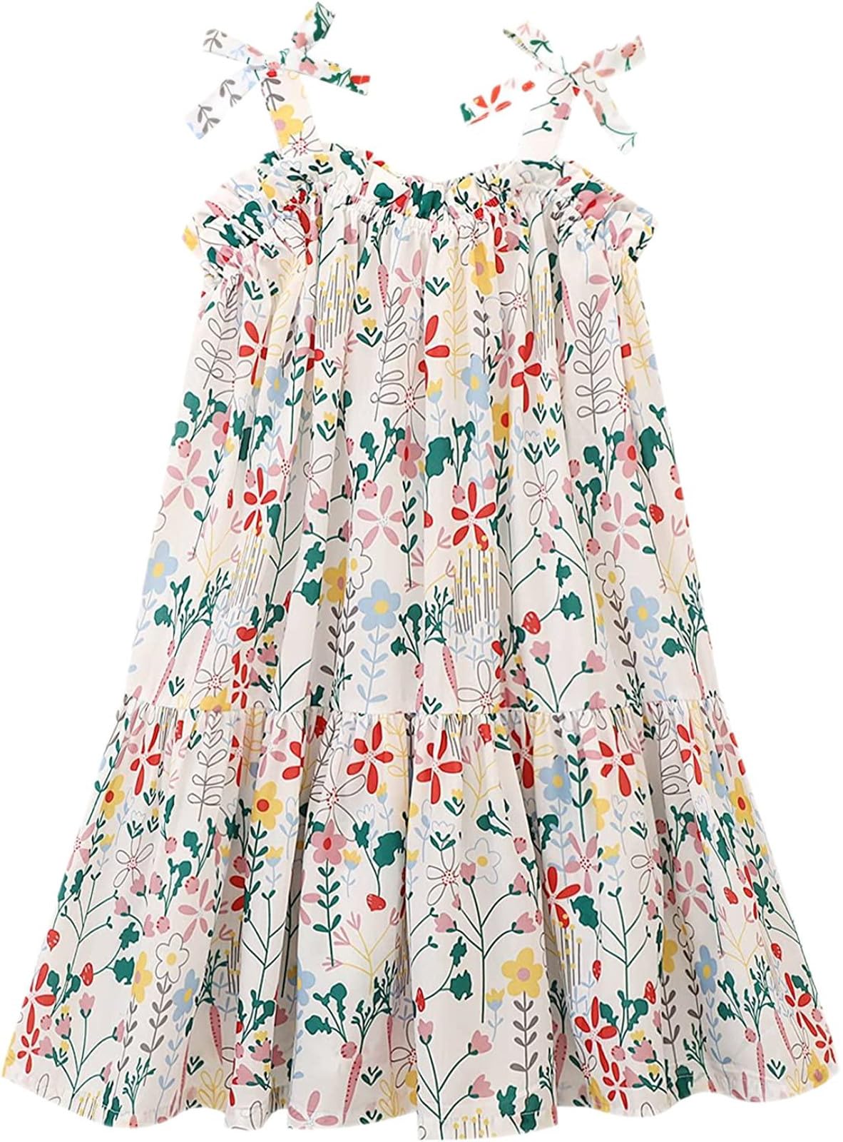 HILEELANG Little Girls Hawaii Dress Sleeveless Slip Easter Summer Cotton Casual Swing Twirly Beach Sundress