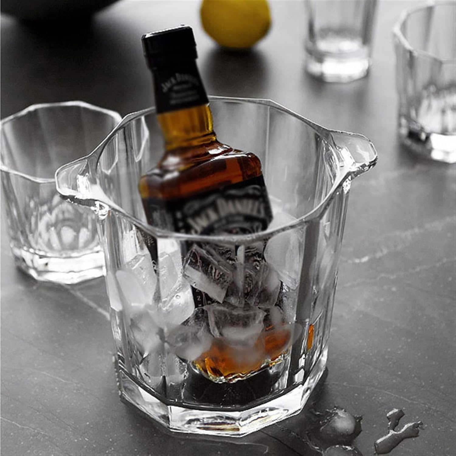Cubitera Botella Vino Cubo de Hielo de Vidrio Transparente con manijas portátiles y Bebida de Hielo bañera 1.6l Recipiente de Hielo para Vino de Cerveza de champán
