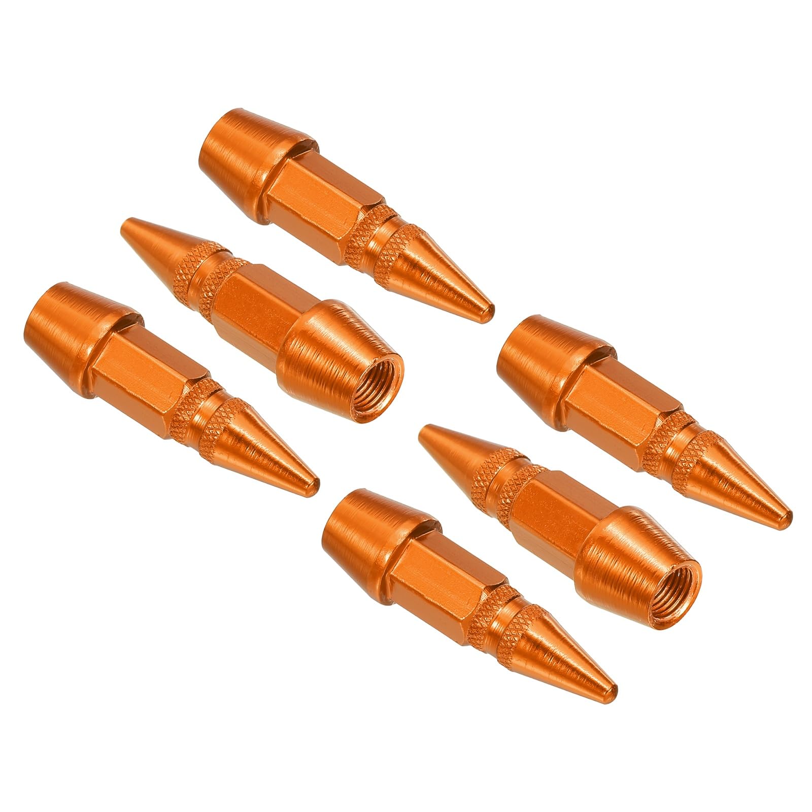 PATIKIL Spiked Shape Tire Valve Stem Caps 45mm, 6 Pcs Aluminum Alloy Car Wheel Valve Cap Universal Dustproof Tire Valve Covers for Car Bike Motorcycle Truck, Orange