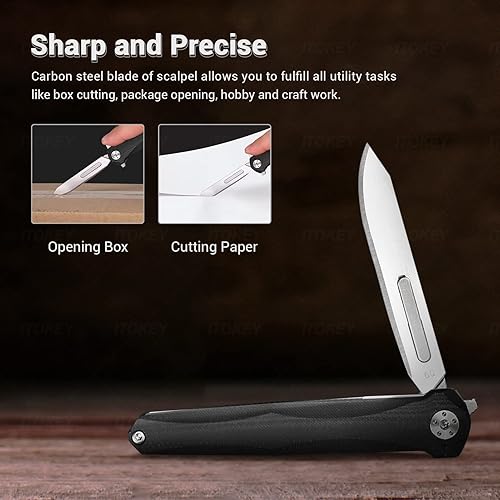 Miniatura 6 de Cuchillo de bolsillo para hombres, cuchillo plegable para bisturí, cuchillo utilitario EDC con 10 cuchillas de afeitar reemplazables #60, cuchillos