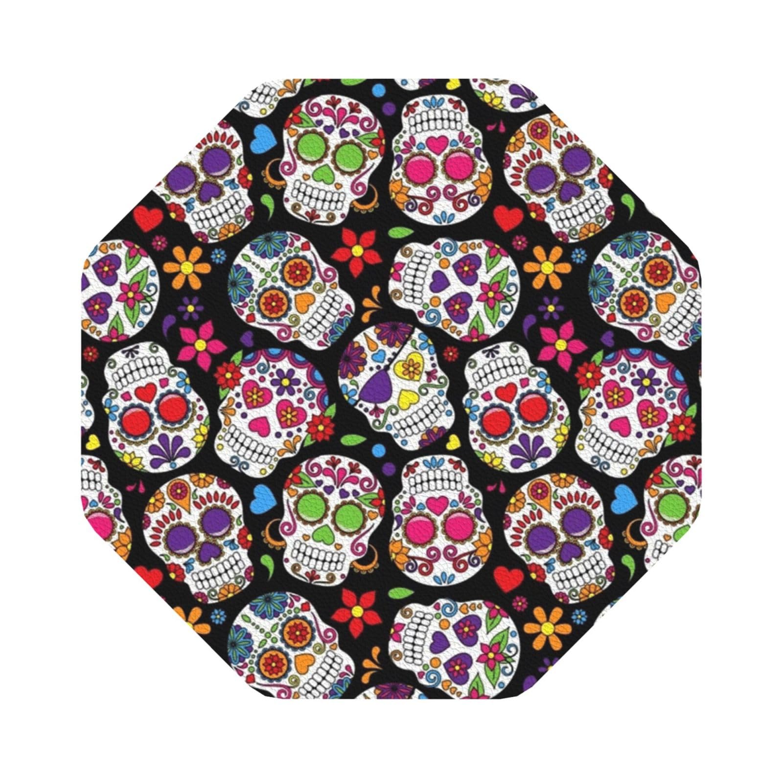 color skulls PU Leather Coasters Set of 6 Octagon Drink Coasters