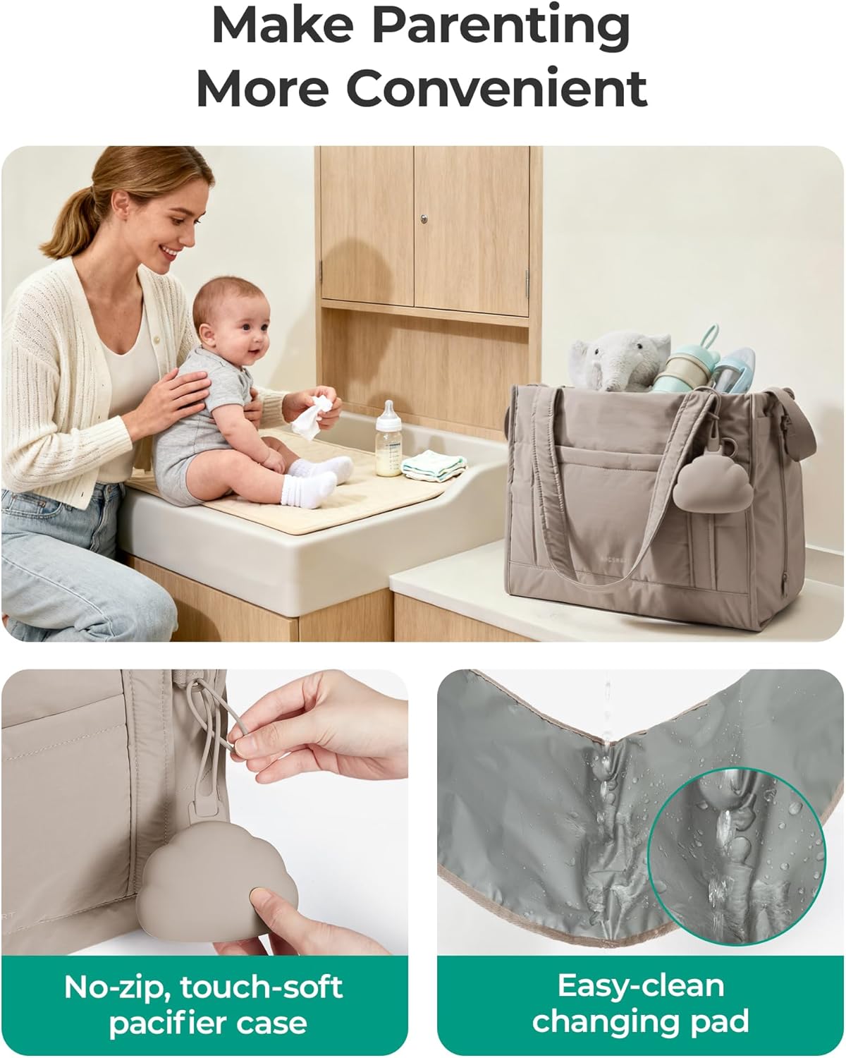 BAGSMART Diaper Bag Tote Puffer, Hospital Bag for Labor Delivery with Pacifier Case, Lightweight Baby Bag for Travel, Work | Multifunctional, Insulated Pockets, Water Resistance - Image 5