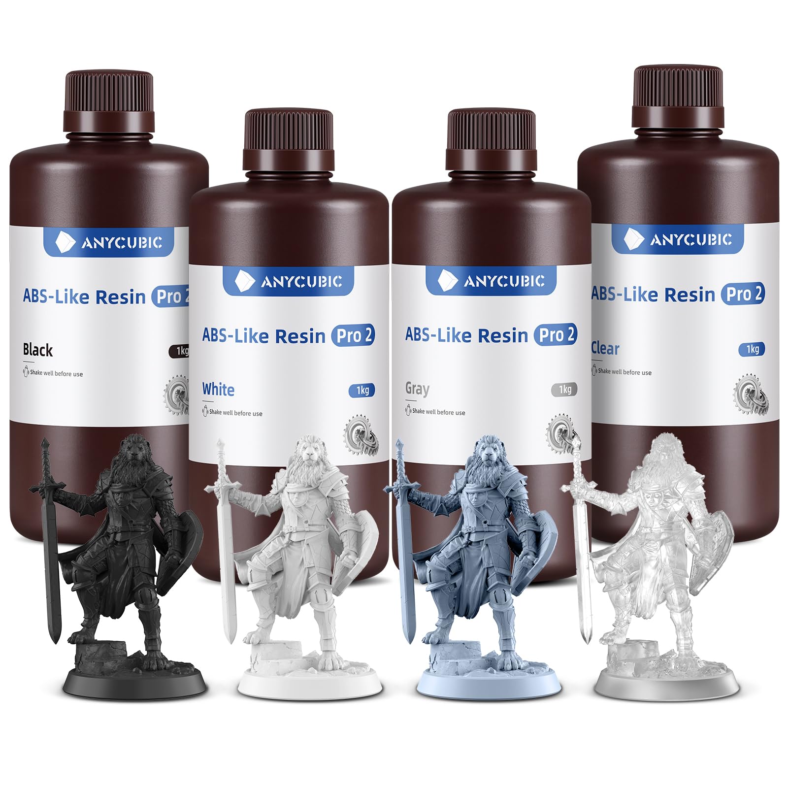 Anycubic ABS-Like Resin Pro 2,Żywica do drukarki 3D z lmproved wytrzymałości,Bardziej odporne na zginanie,Kompatybilność z LCD i DLP Drukarki 3D, 4kg Szary i Biały & Czarny i Przezroczysty