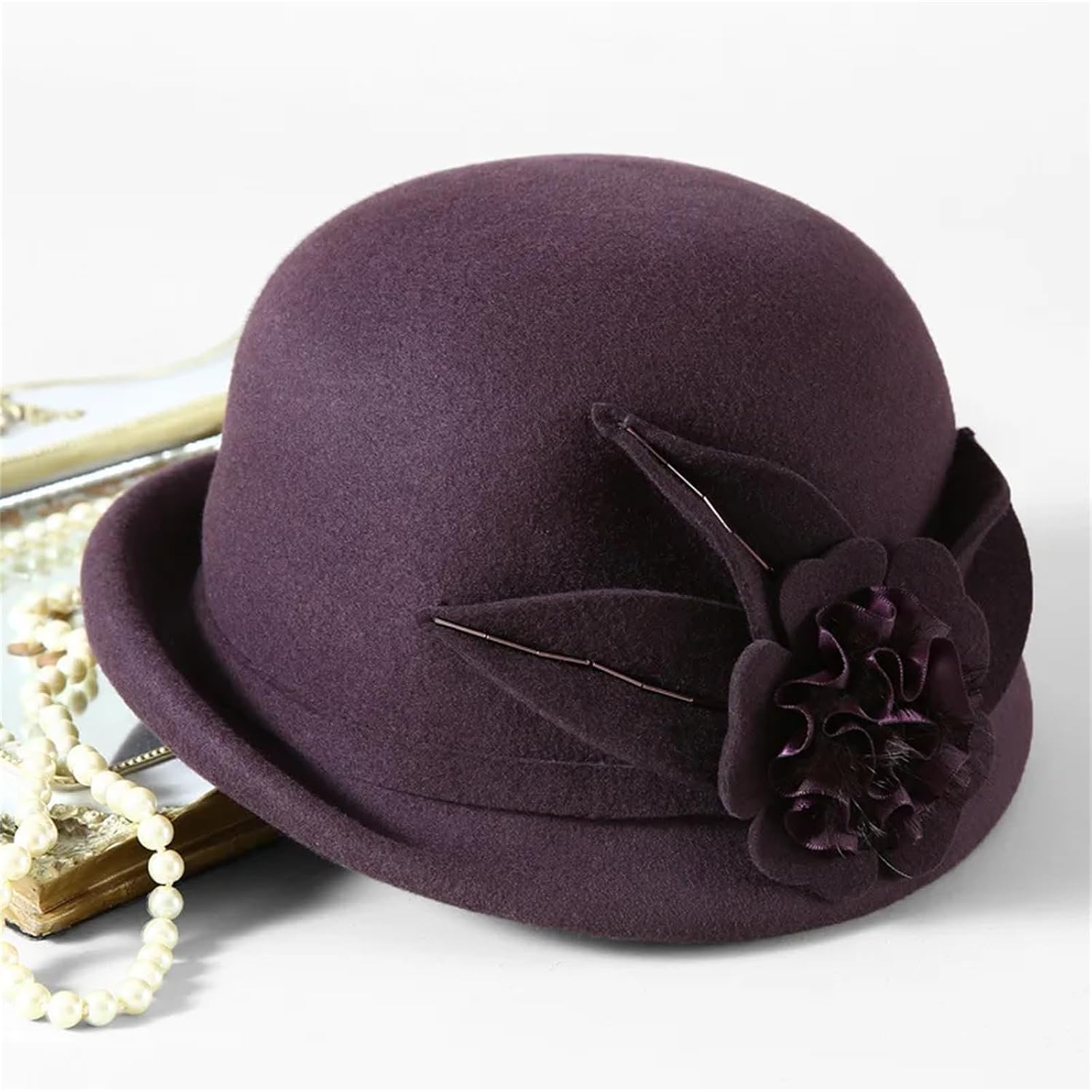 Women Winter Wool Hat Mother Warm Felt Fedora Female Party Formal Asymmetric Cloche Cap