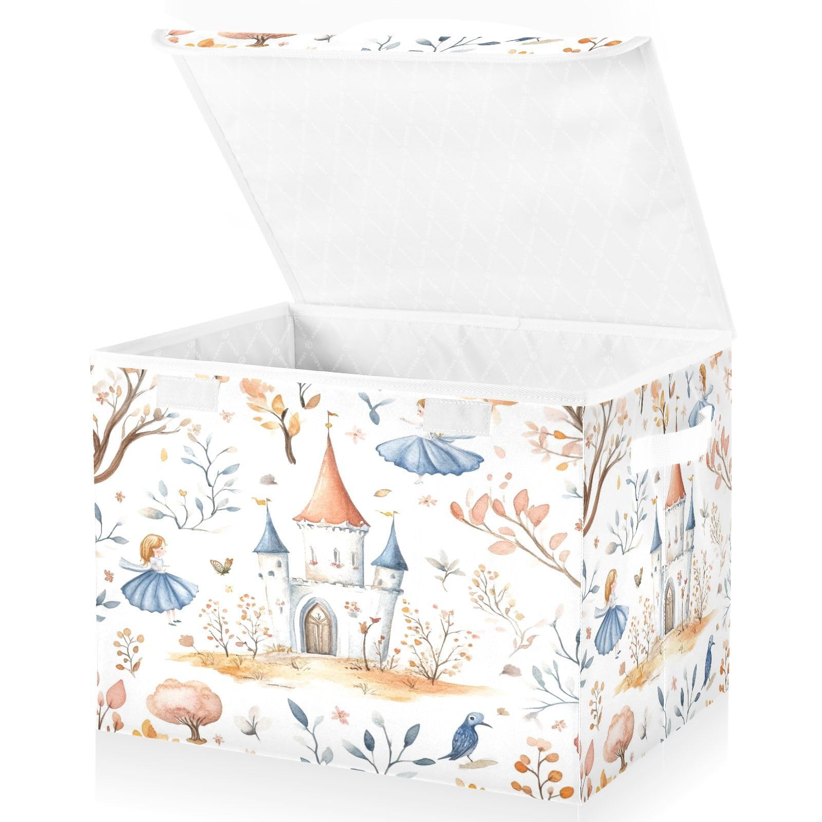 Ewusp Princess Castle Collapsible Storage Box with Lids and Handles Decoration Fabric Storage Box Closet Organiser Bin Dog Toy Basket for Nursery Bedroom Office