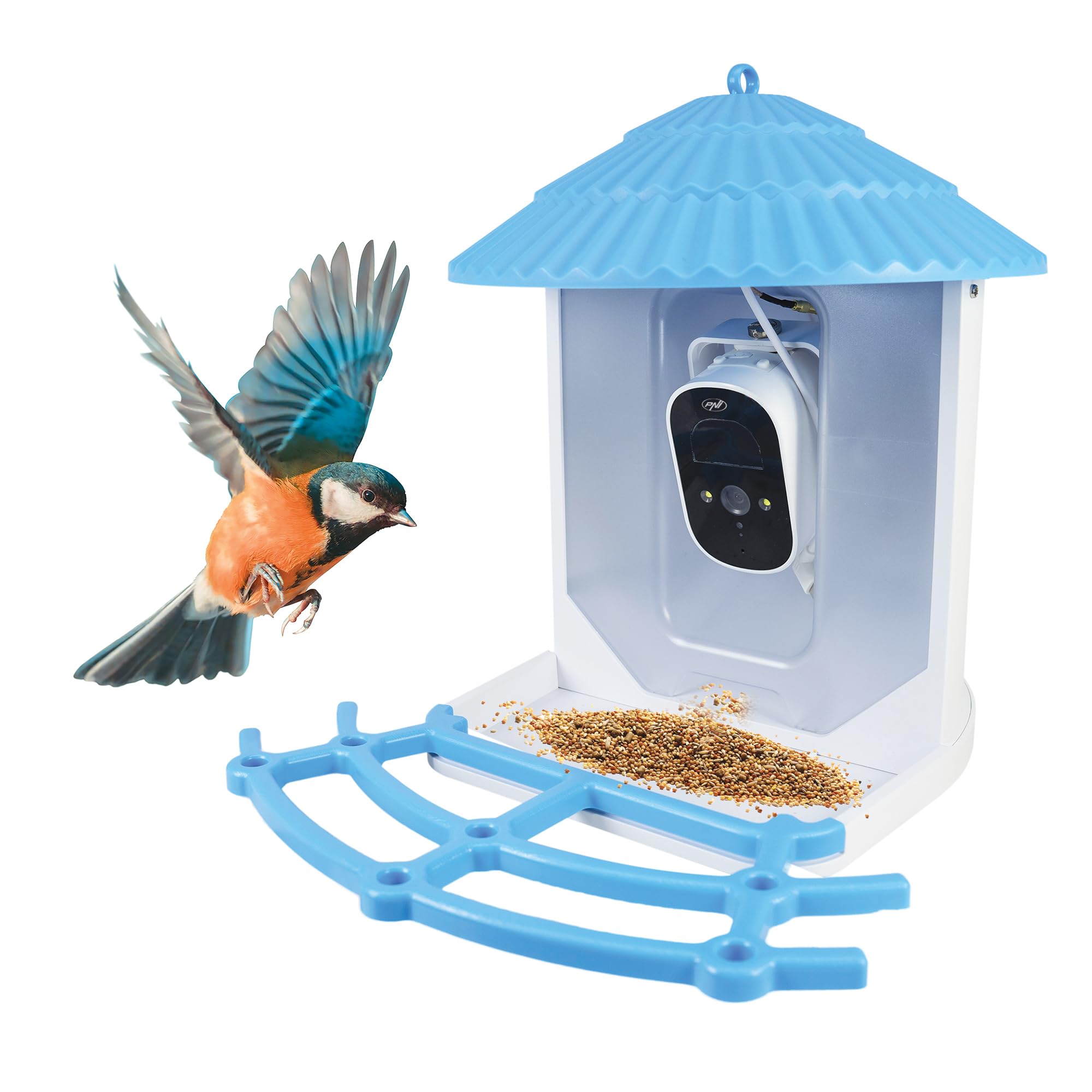 Slimme Vogelvoeder PNI MyBird PT035 Met 4MP Wi-Fi-camera En 3W Zonnepaneel 2l Voedseltank Speciale Applicatie Bewegingsdetectie Directe Meldingen Micro Sd Kaartsleuf Bidirectionele Audio Nachtzicht