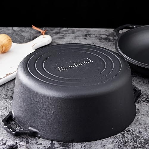 Miniatura 6 de Bruntmor Horno Holandés Doble de Hierro Fundido Pre-Sazonado con Tapa de Sartén - Cazuela y Sartén para Estofar Todo en Uno de 7 Cuartos de Galón -