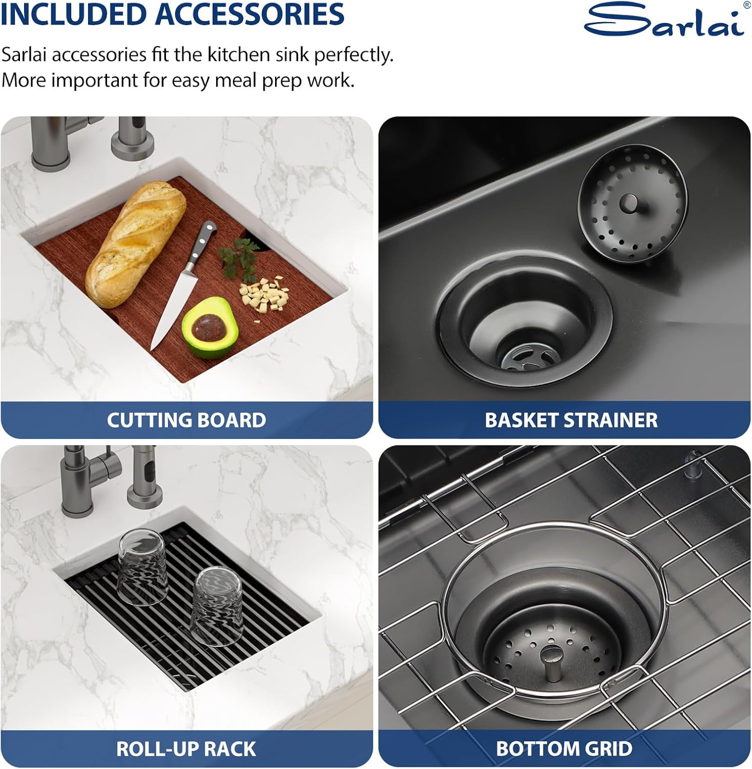 Sarlai 12 Black Bar Sink - 12 x 15 Inch Undermount Workstation Bar Prep Sink Gunmetal Black Undermount Single Bowl Small Bar Outdoor 16 Gauge Stainless Steel RV Kitchen Sinks Basin