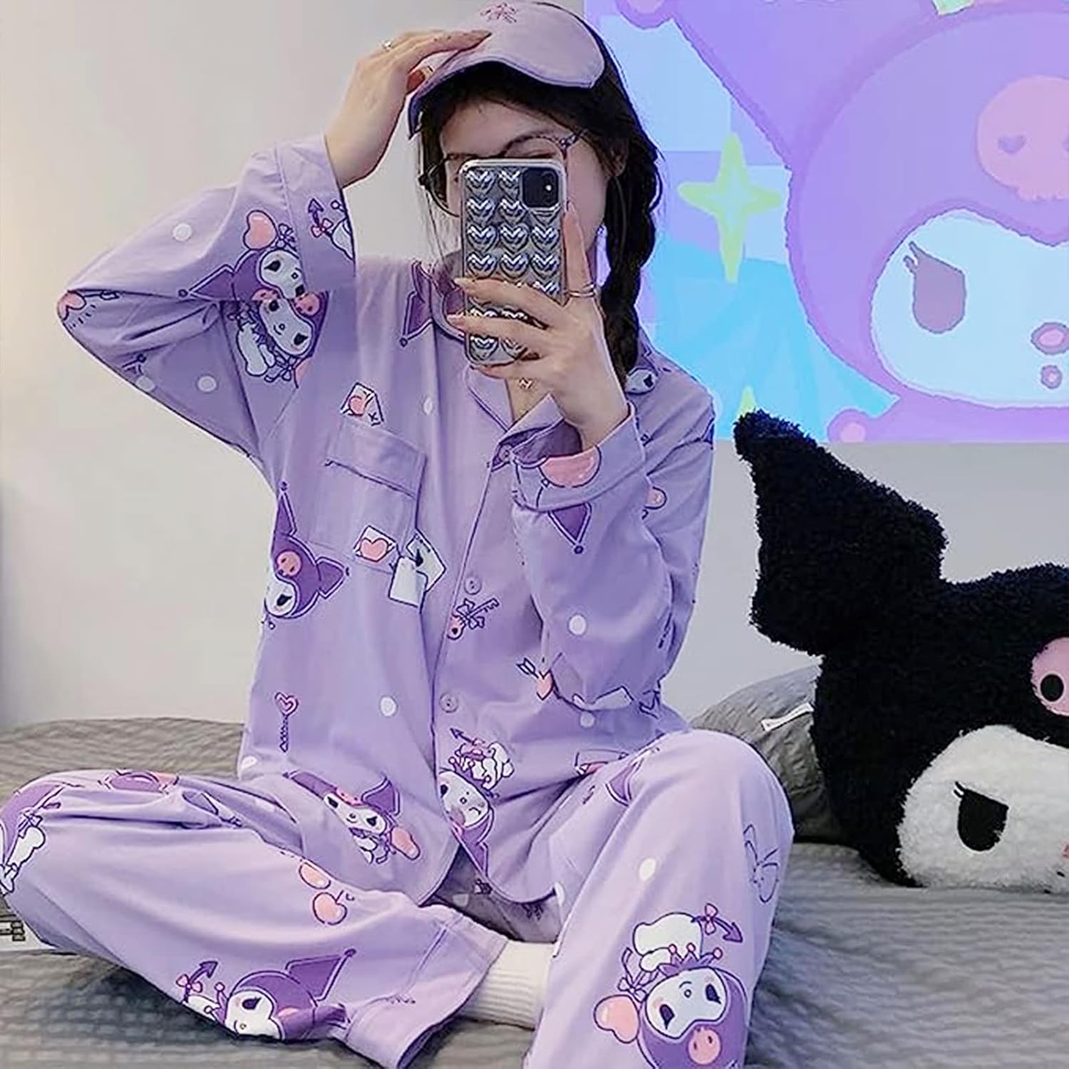 Kawaii Pajamas For Women Two-Piece Set Cute Cartoon Girls Pajamas Pants Cardigan Sleepwear Home Clothes - Image 4