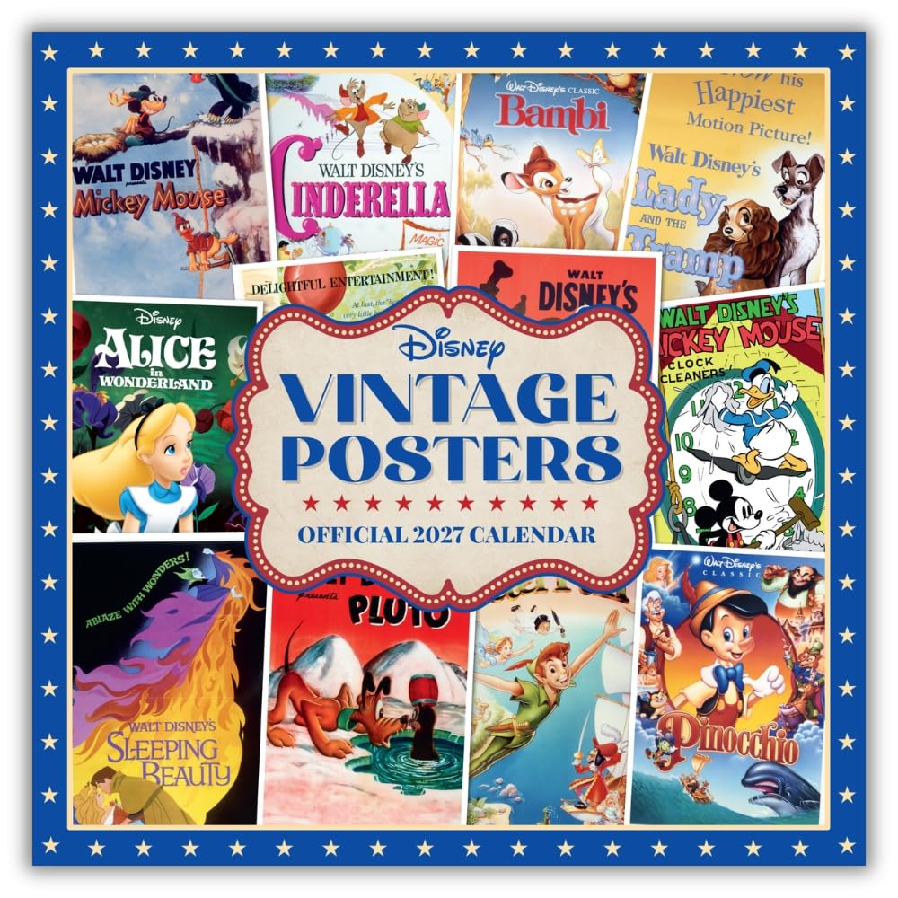 Disney Vintage Posters 2027 Square Wall Calendar Official Licensed Disney Calendar, Monthly Grid Layout, Classic Vintage Disney Poster Artwork, Large Square Format, Gift for Disney Fans