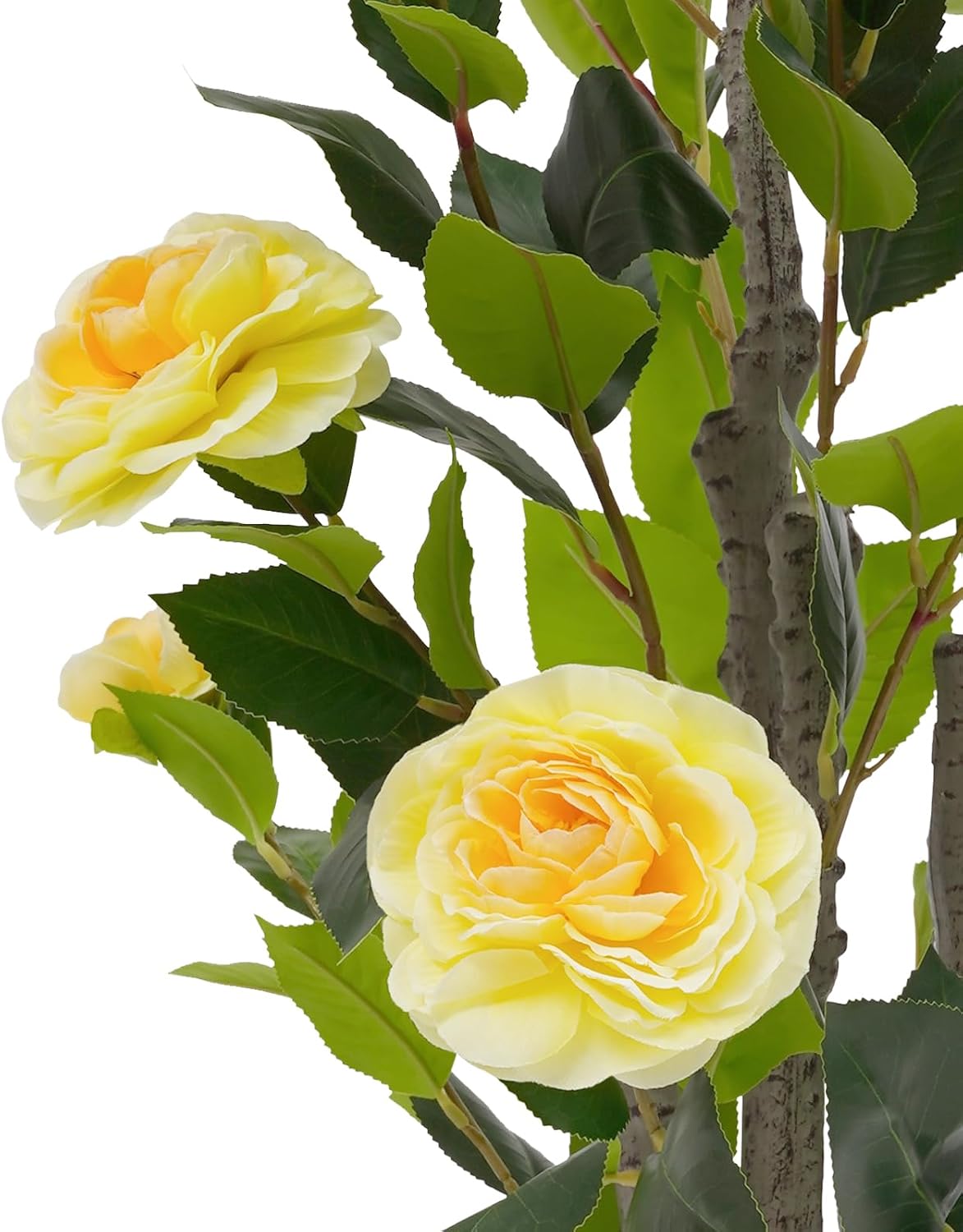Artificial Camellia Tree, 2Pack 38.2in Artificial Potted Plants Indoor Outdoor, 20 Blooming Nearly Natural Faux Flowers, for Office Porch Living Room Shop Decor Housewarming Gift(Yellow)