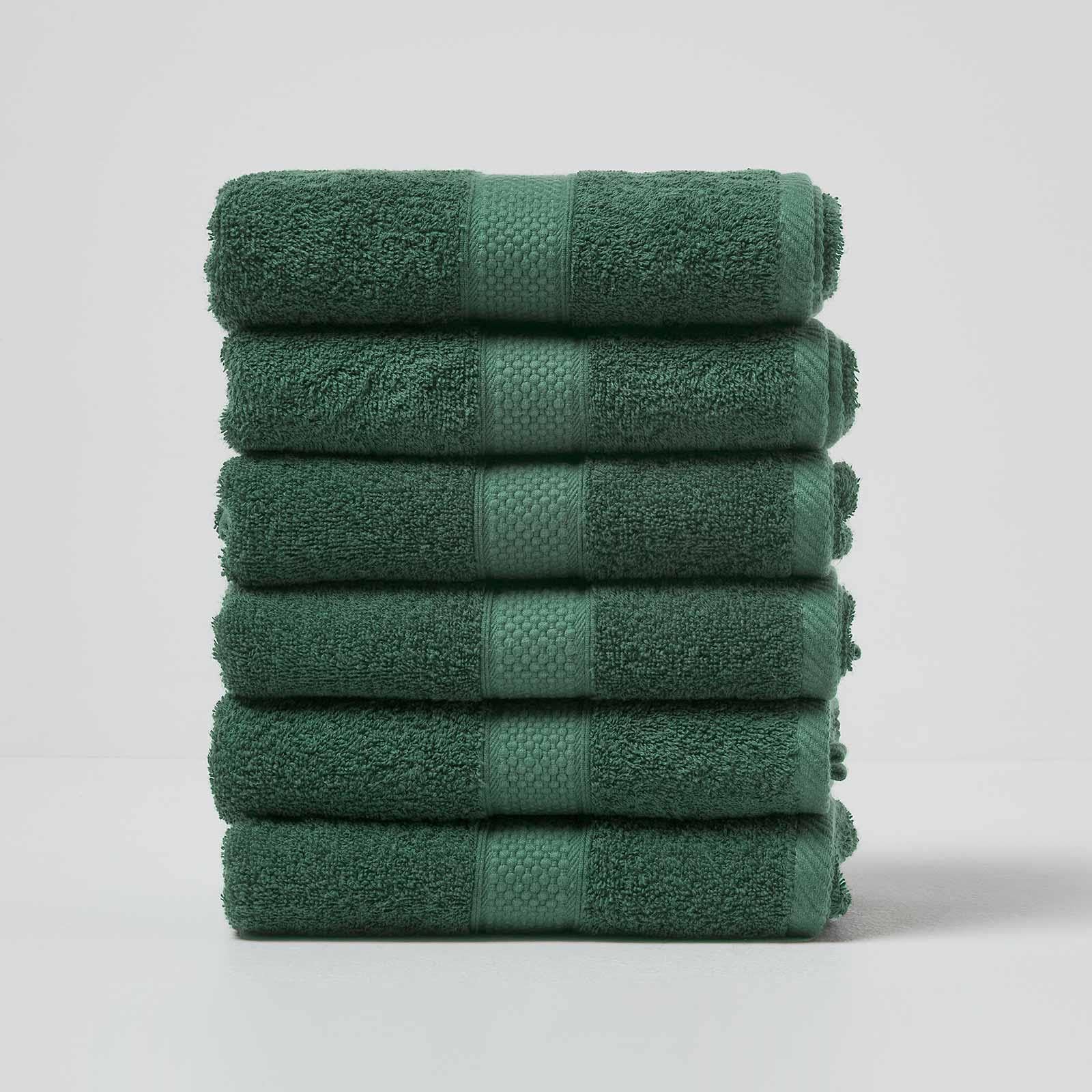 HOMESCAPES Dark Green Turkish Cotton Set of 6 Hand Towels Super Soft Thick & Absorbent 500 GSM Towel Heavy Weight for everyday Luxury