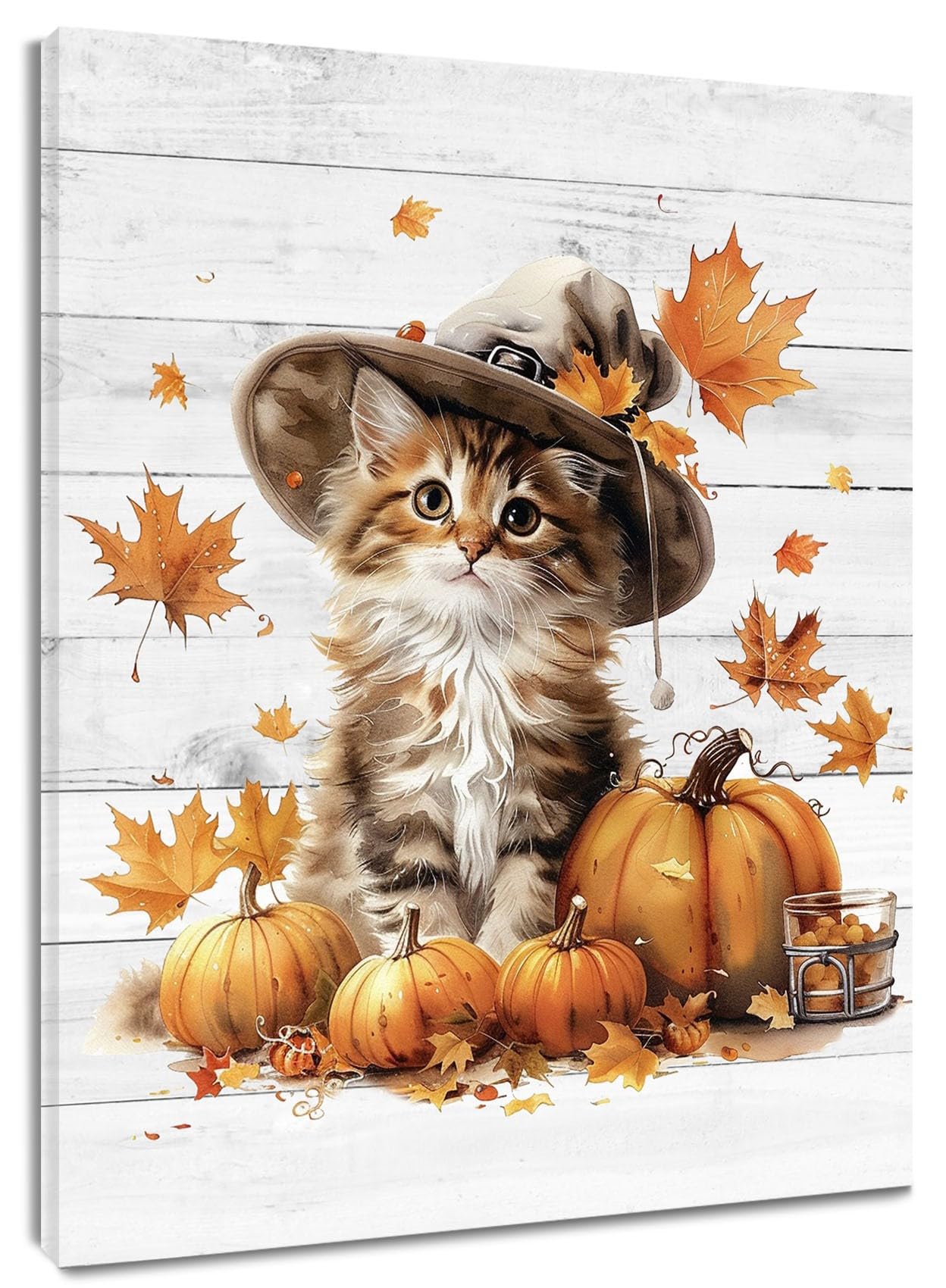 Amazon.com: HVEST Fall Cat Wall Art Cute Cat Autumn Havest Pumpkin
