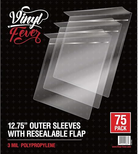 Resealable Record Outer Sleeves for 12" Vinyl Records (75 Pack) | 3 Mil Polypropylene Covers with Flap | Premium Vinyl Protective Sleeves That Cover and Seal Albums Completely to Prevent Damage