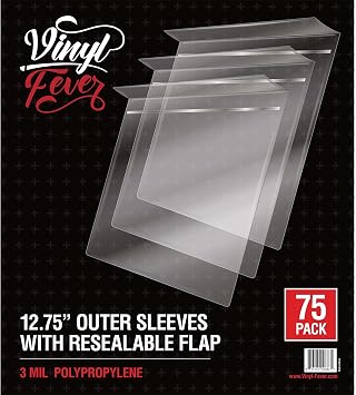Resealable Record Outer Sleeves, Crystal Clear Premium Vinyl Record Sleeves | 12.75 X 12.75 Album Outer Sleeve, 3 Mil Premium Vinyl Sleeves, Album Protection with Flap (75 Pack)