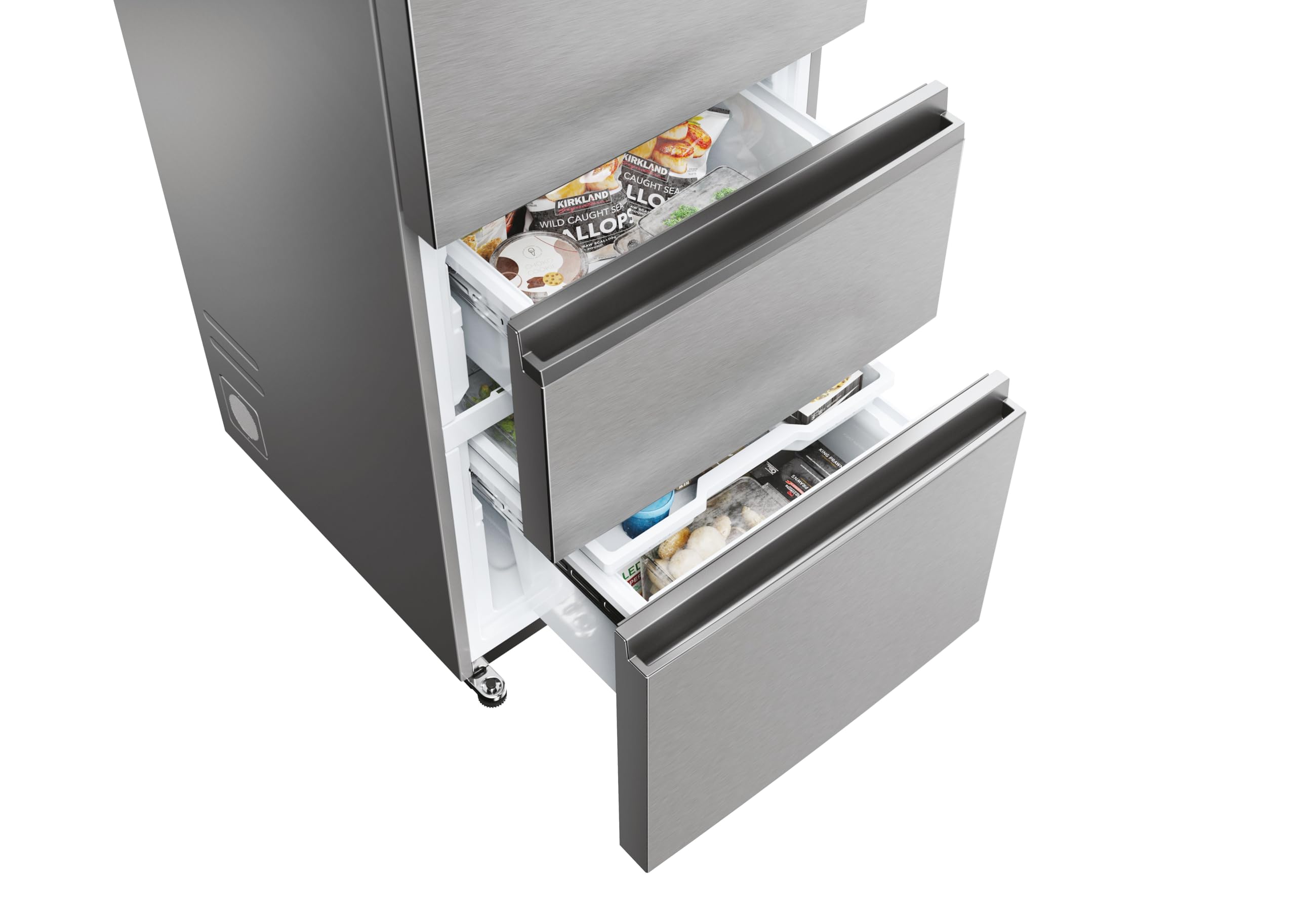 Haier 3D 60 Serie 5 Frigorifero Combinato 3 Porte 414 Litri (289 Frigo + 125 Freezer), Air Surround, Cassetti Accesso Diretto, Wi-Fi App hOn, Classe D, 205 x 59,5 x 66,7 cm (AxLxP), Inox, HTW5620DNMG