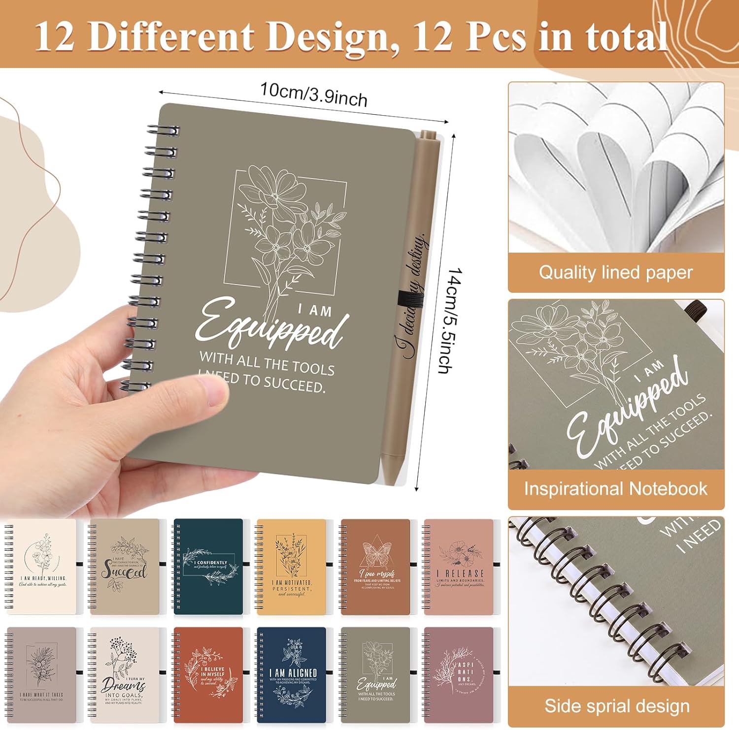 Kosiz 24 Pcs/12 Set Positive Affirmation Gifts Bulk for Women Gratitude Spiral Journals with Pens Motivational Notebooks Mothers Day Gifts for Mom Employee Coworker Teacher Nurse Volunteer (Soft)