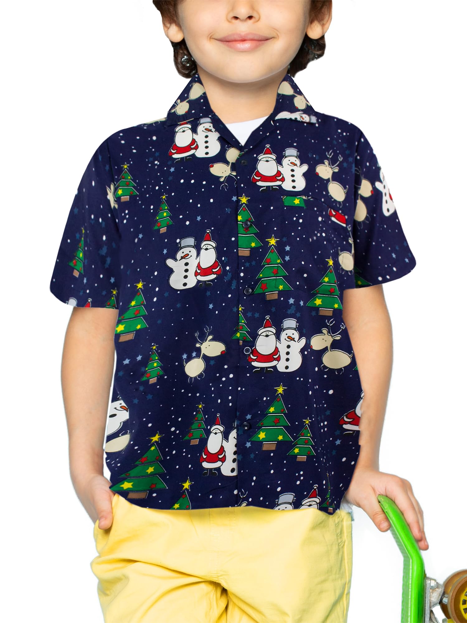 King Kameha Funky Hawaiian Shirt Kids Boys, Christmas X-Mas, Shortsleeve, Christmas Buddies, Blue, 6
