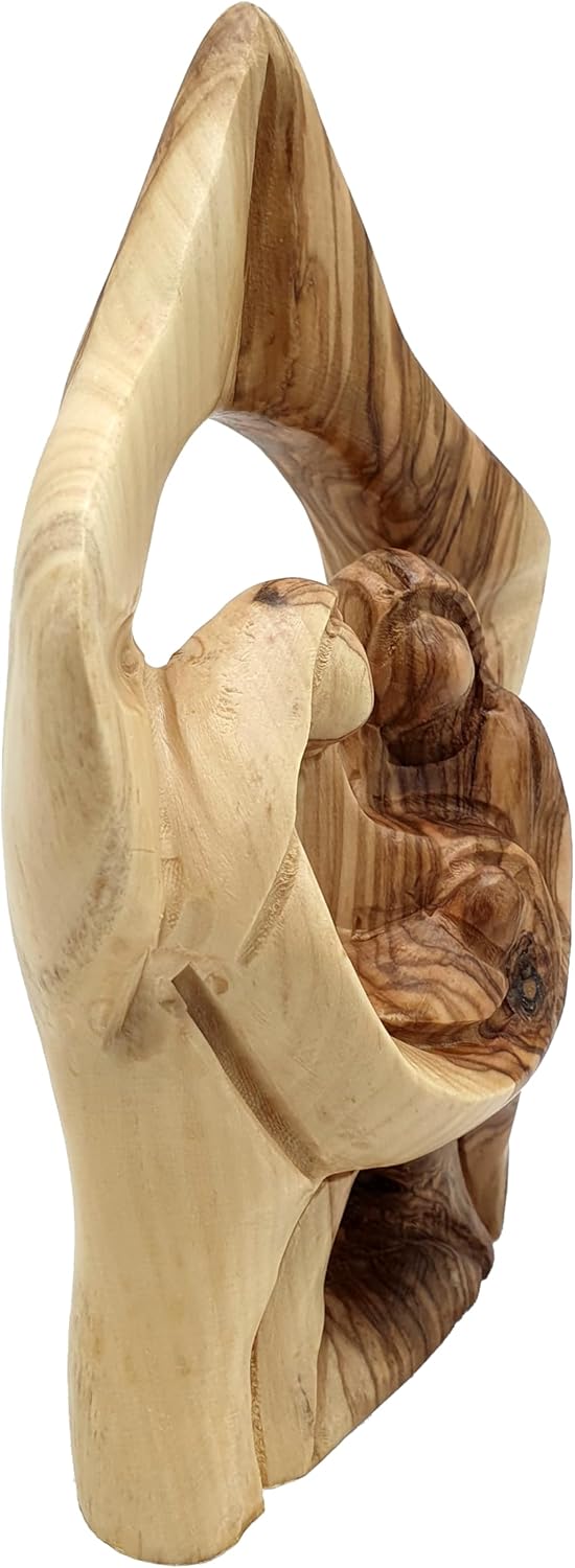 Zuluf Olive Wood Holy Family Star 6.4" - Large Hand Carved Nativity Scene Joseph Mary Baby Jesus Bethlehem Decor HOF045