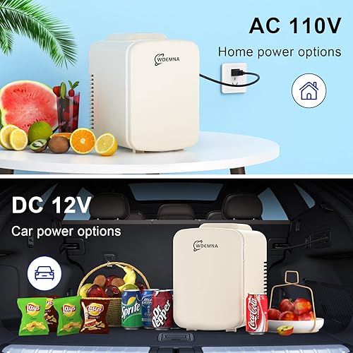 Miniatura 3 de Mini refrigerador blanco marfil, 4 litros6 latas, refrigerador para el cuidado de la piel para dormitorio, 110 V CA12 V CC, enfriador termoeléctrico