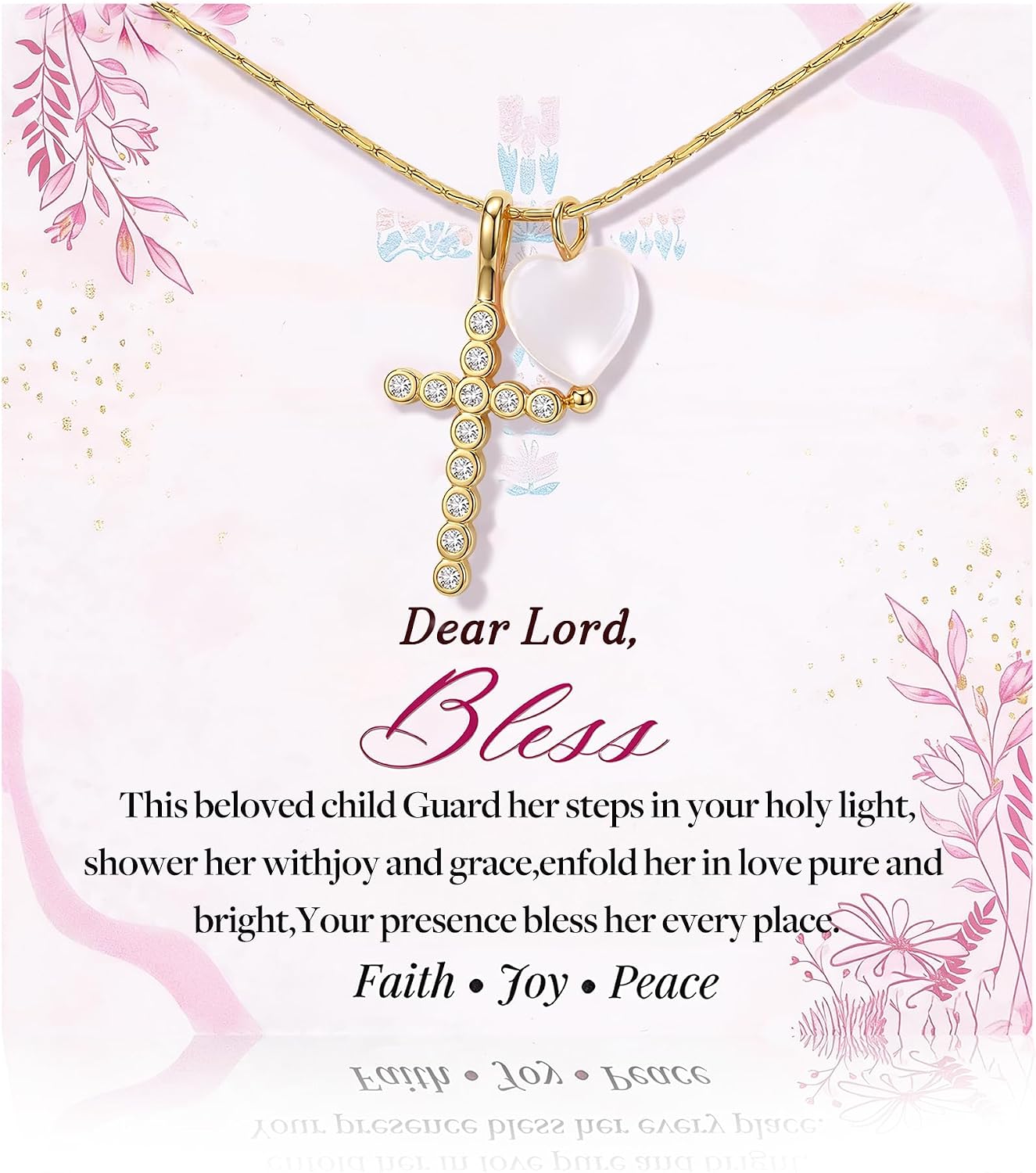 S925 Sterling Silver Cross Necklace for Girls, Baptism First Communion Confirmation Gifts, Pearl Heart Pendant Necklaces, Back to School Graduation Easter Birthday Faith Gift Age: Over 8 Years Old
