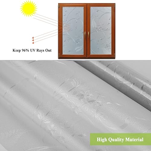 Miniatura 9 de Mikomer Película de privacidad para ventana, diseño de flores grabadas, película estática para puerta, no adhesiva, control de calor, anti UV