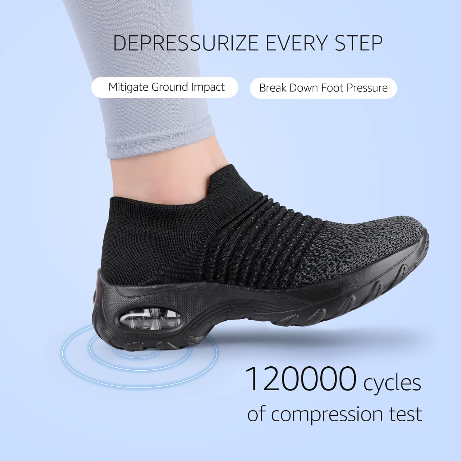 HKR Women's Walking Shoes Arch Support Non Slip Work Shoes Breathable Knit Upper Lightweight for Plantar Fasciitis - Image 4
