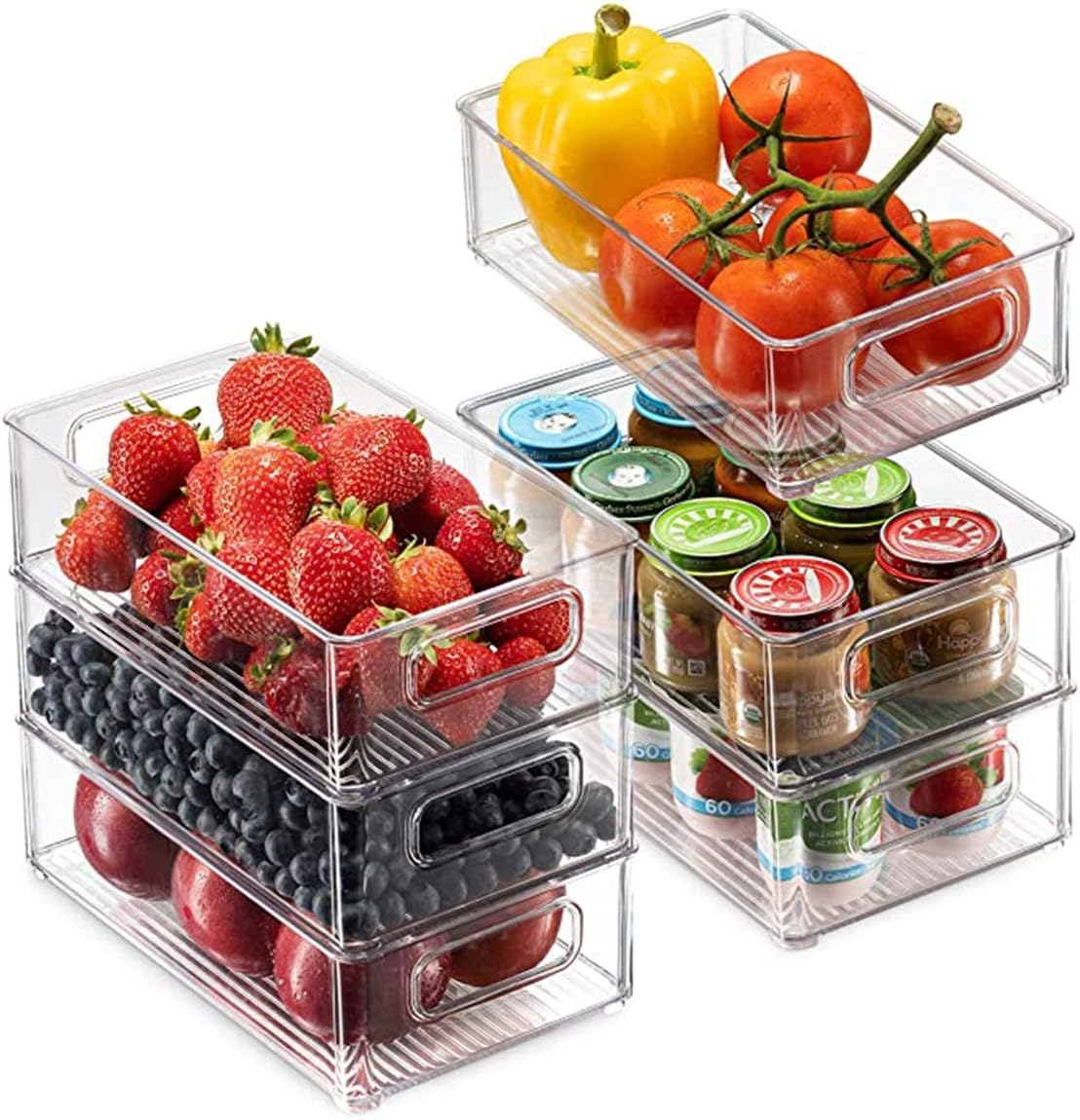 6Pcs Refrigerator Organizer Bins, Stackable Storage Container with