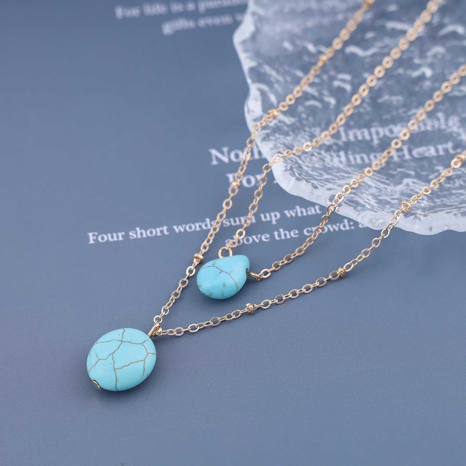 Vintage Layered Turquoise Pendant Necklace Oval Turquoise Choker Necklace Blue Teardrop Stone Choker Necklace Blue Stone Bead Necklace for Women - Image 4