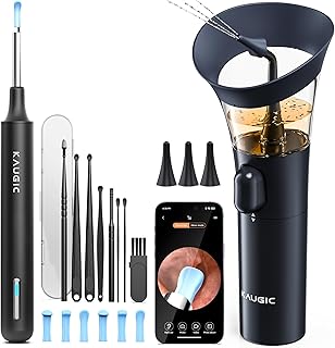 KAUGIC Ear Wax Removal - One-Hand Manual Ear Cleaner with Camera, 7 PCS Ear Spoons, Safe Ear Irrigation Kit for Adults (Blue)