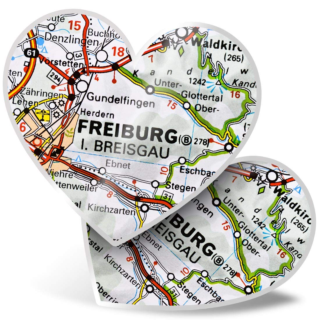 Destination Vinyl Ltd Multi 2 X Heart Vinyl Stickers 15 Cm - Freiburg Im Breisgau Germany German Map 45070