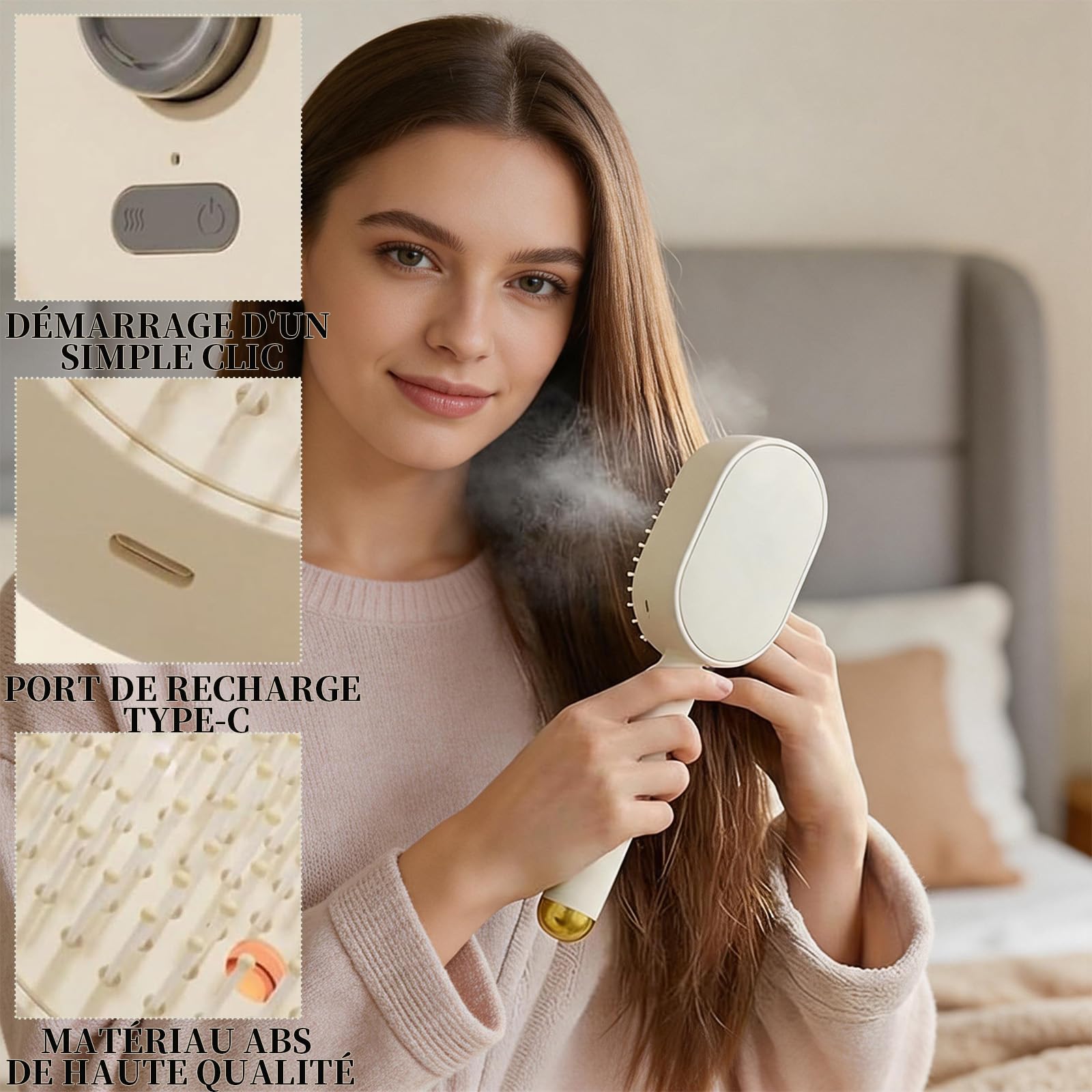 Spazzola a Vapore Capelli, Spazzola Lisciante per Capelli Ricaricabile con Olio e Misurino, Spazzola Lisciante a Vapore, Viaggio Casa Lisciante Capelli Ricci Spessi (Viola)