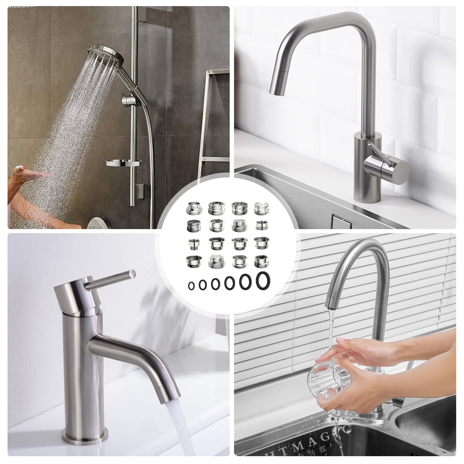 Set di 16 adattatori per rubinetto in metallo – Adattatori filettati per filtro acqua, tubo giardino e lavandino